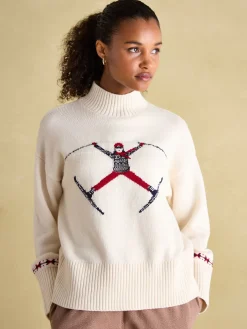 Abigail Cream High Neck Intarsia Ski Jumper