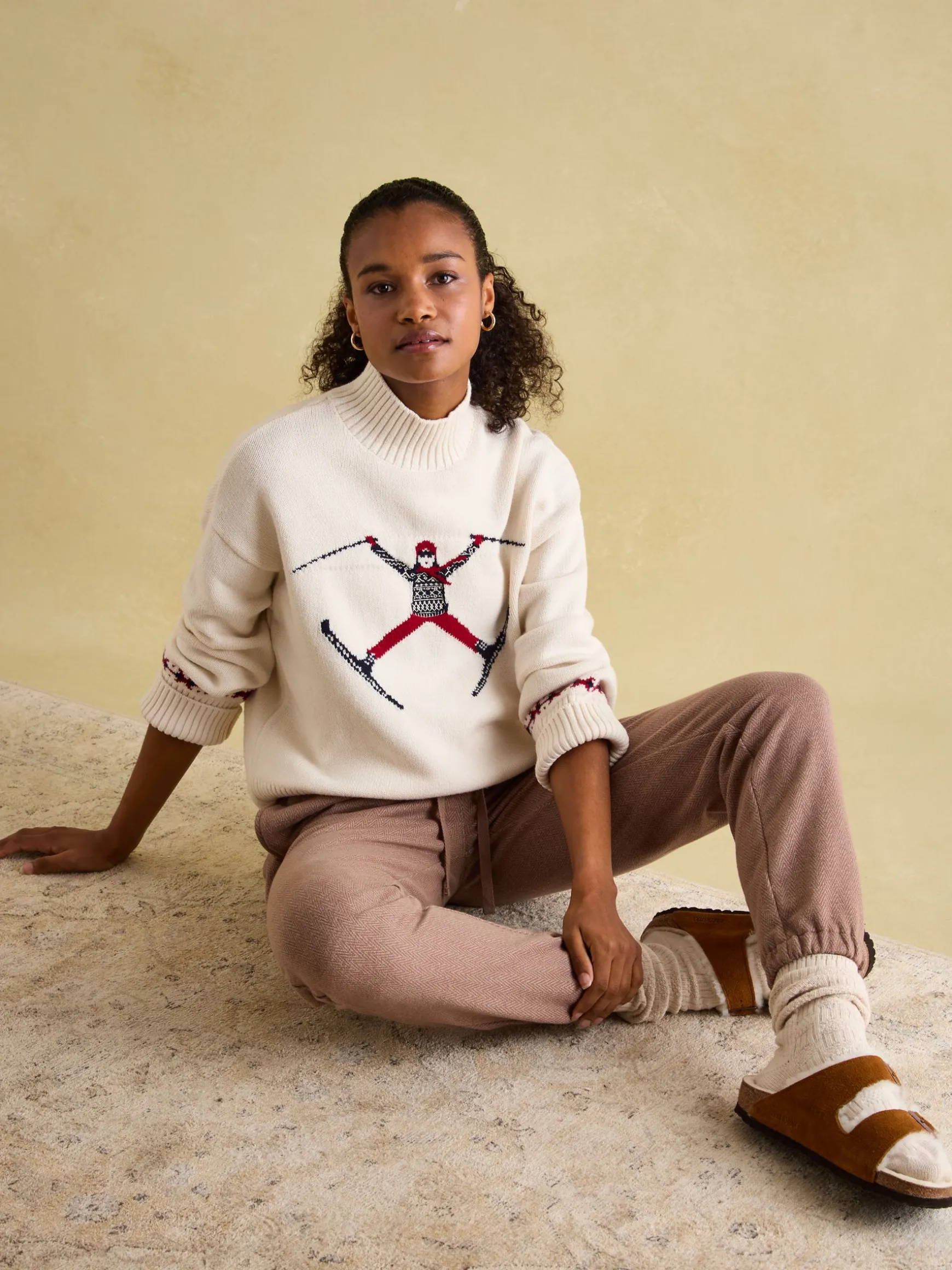 Abigail Cream High Neck Intarsia Ski Jumper