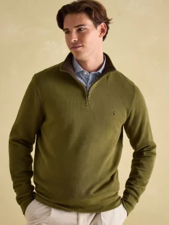 Alistair Khaki Green Quarter Zip Cotton Sweatshirt