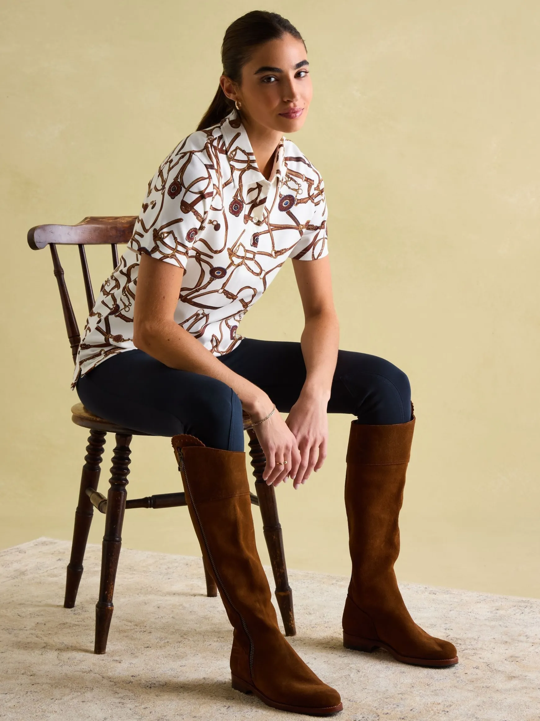 Barbury Cream Bridle Print Polo Shirt