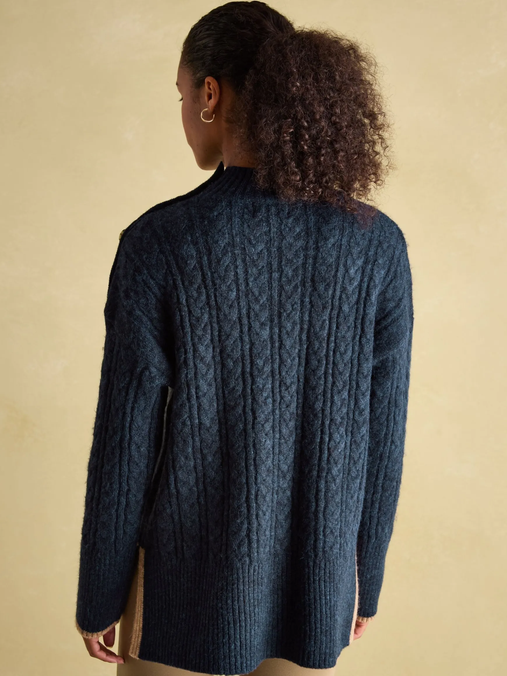 Betsy Navy Button Shoulder Cable Jumper