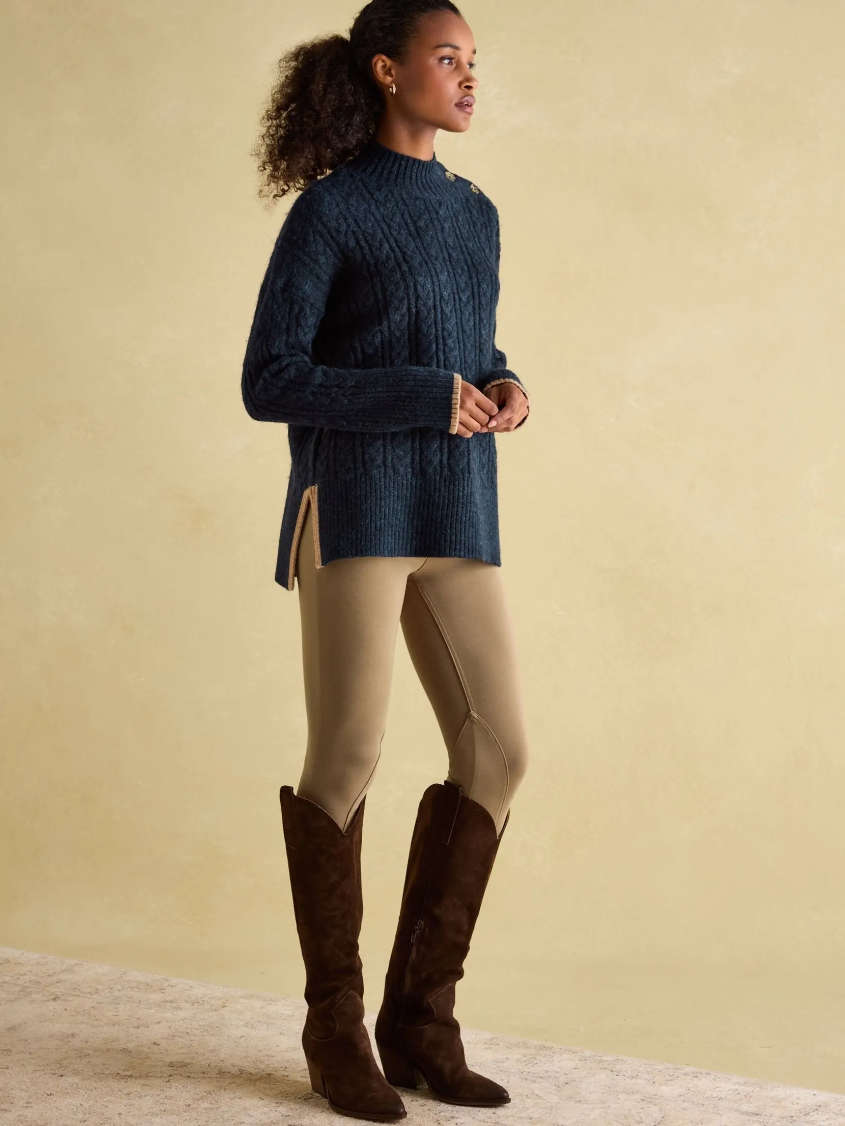 Betsy Navy Button Shoulder Cable Jumper