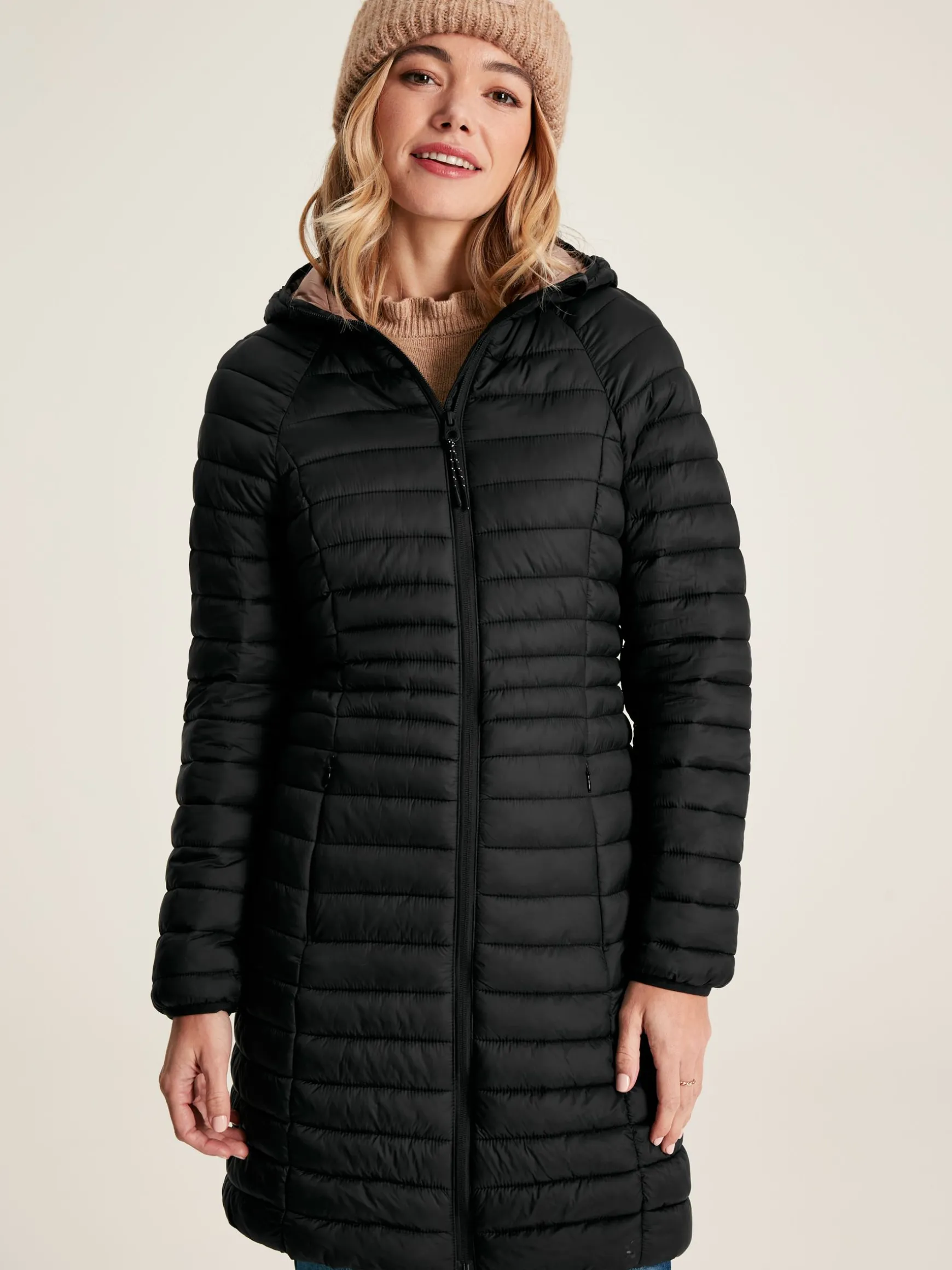 Bramley Black Showerproof Long Packable Padded Coat