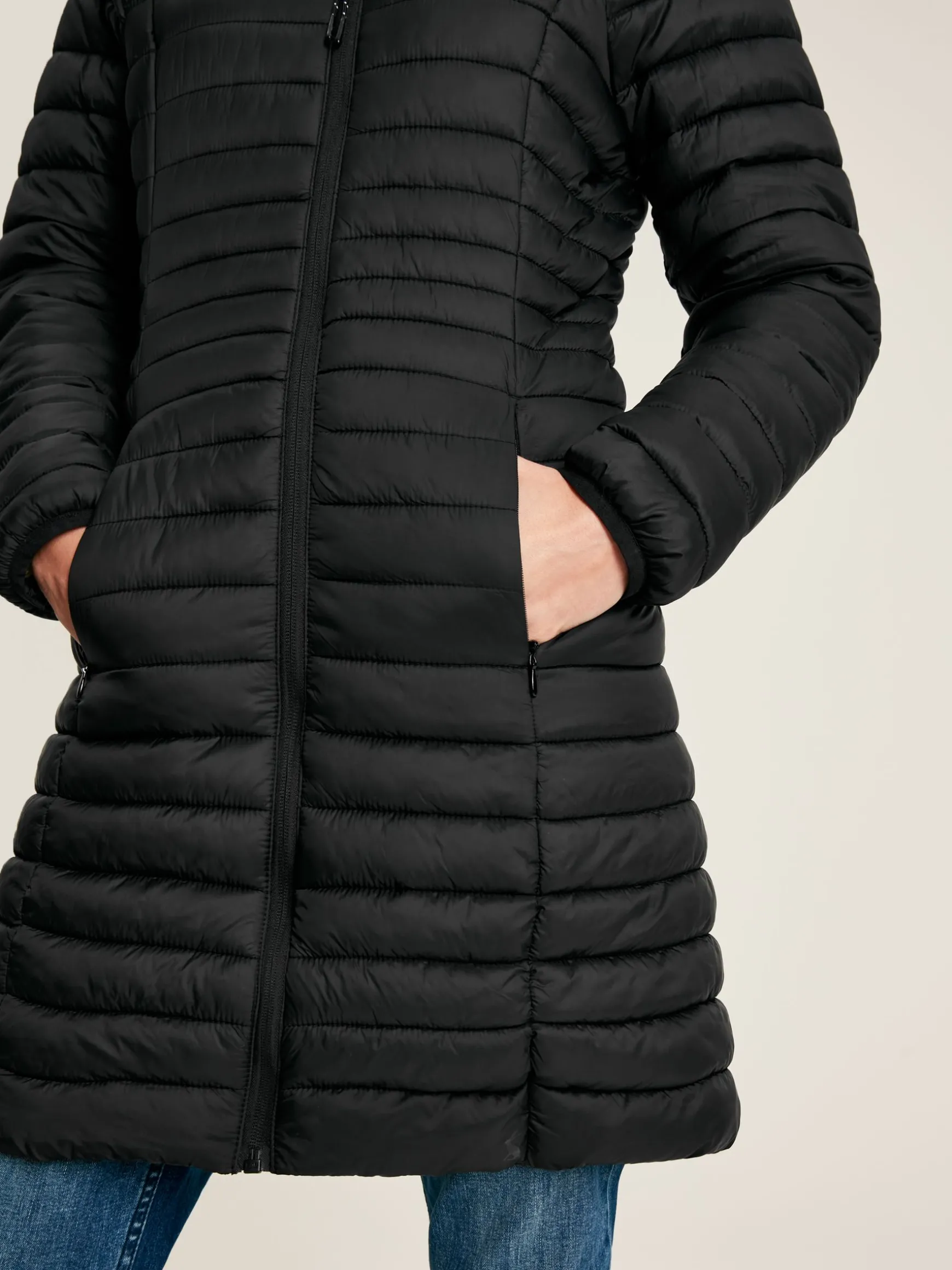 Bramley Black Showerproof Long Packable Padded Coat