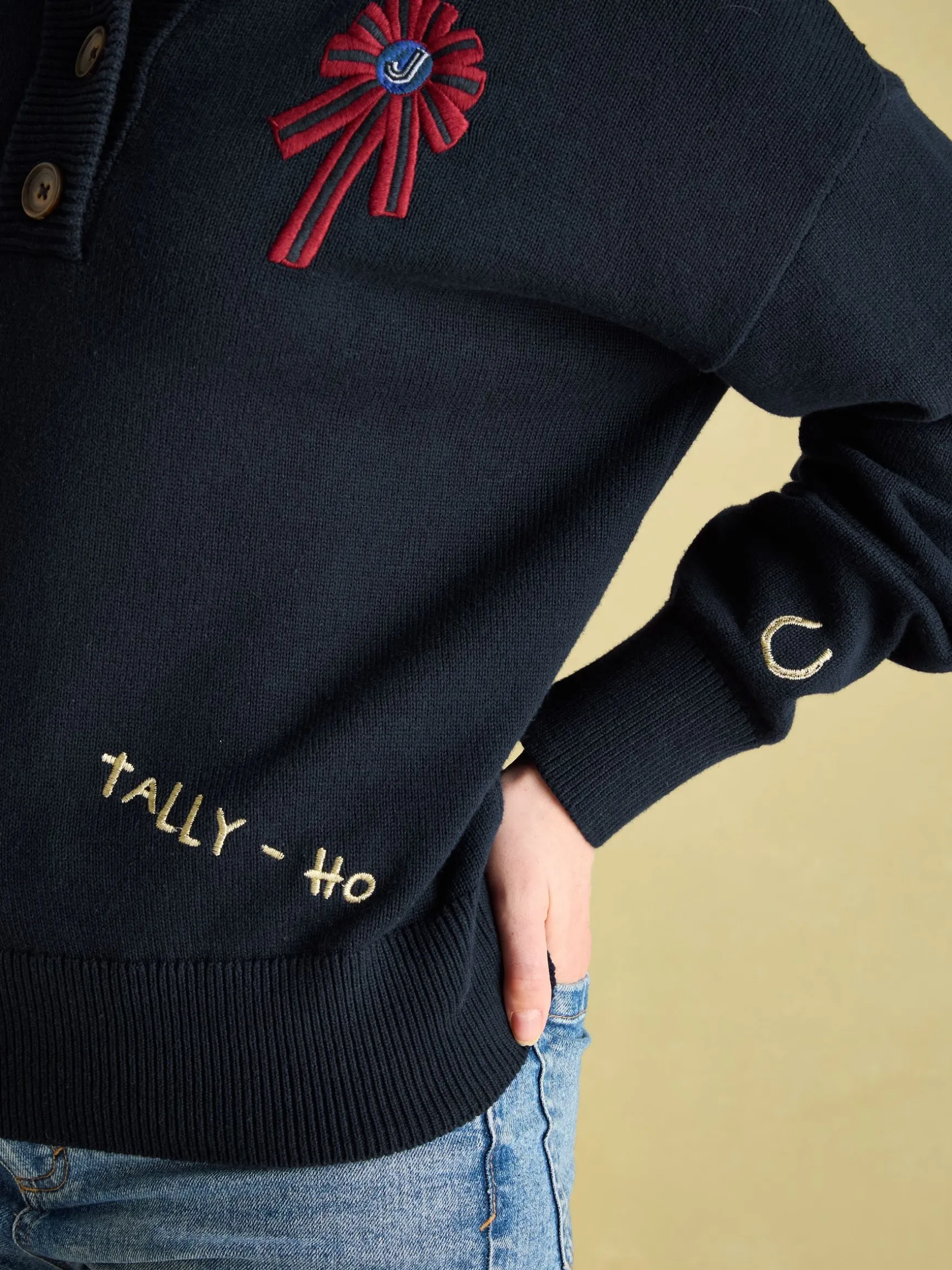 Buckley Navy Horse Embroidered Jumper