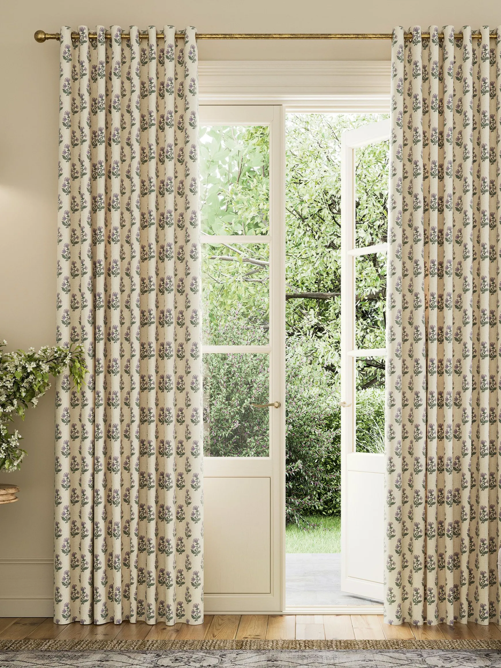 Chamomile Set of 2 Oat Blackout Eyelet Curtains