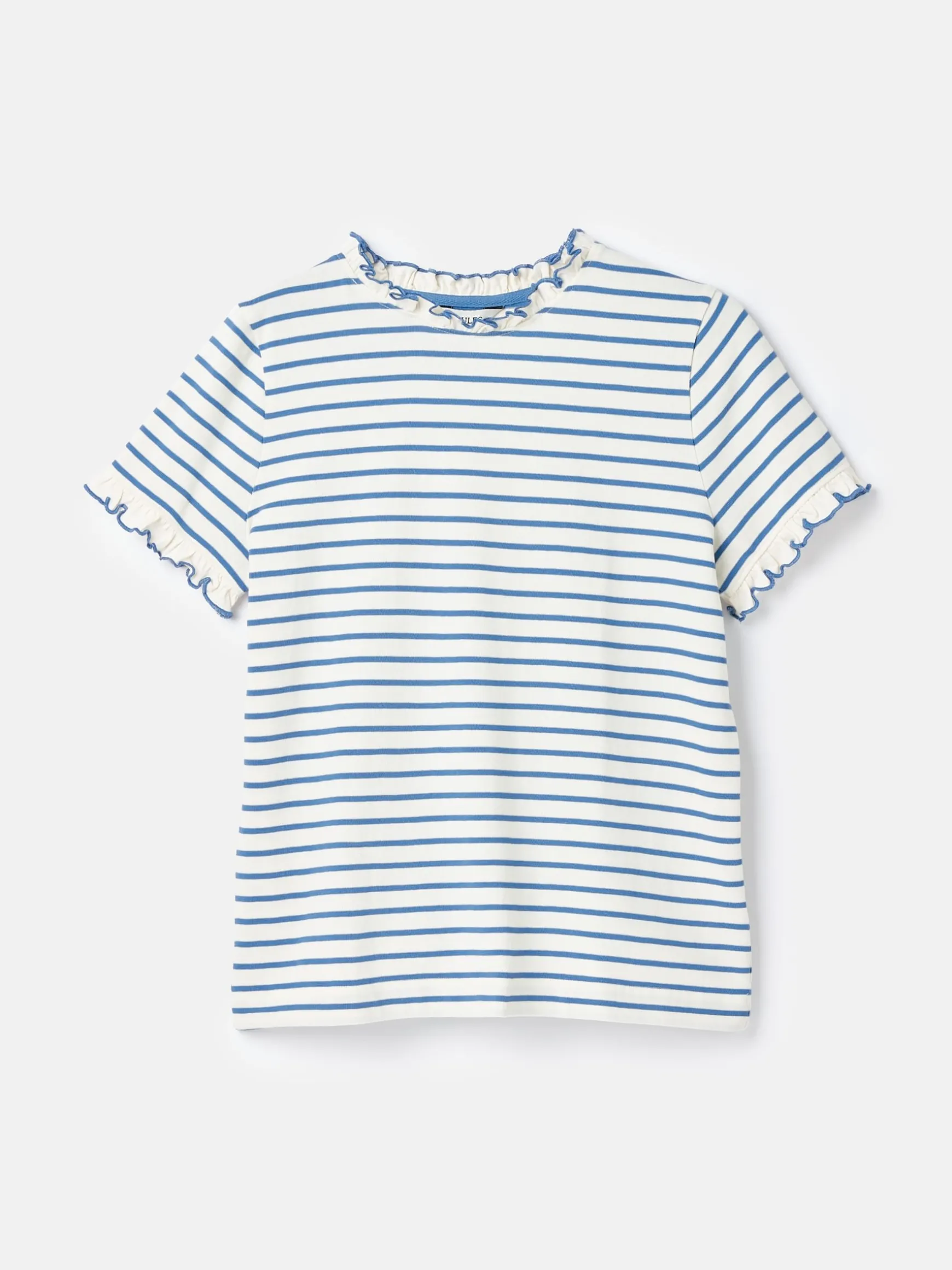 Daisy Cream & Blue Short Sleeve Frilled Neck Top