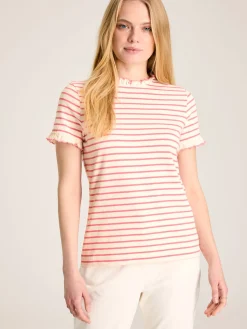 Daisy Pink/Cream Short Sleeve Frilled Neck Top