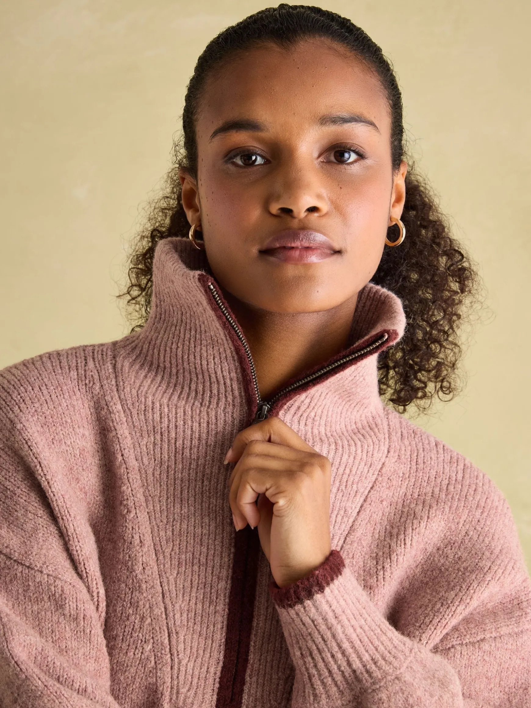 Elmore Pink Knitted Quarter Zip Jumper