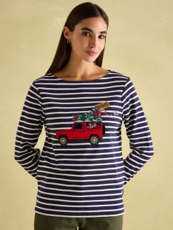 Festive Harbour Navy/White Boat Neck Breton Top