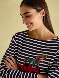 Festive Harbour Navy/White Boat Neck Breton Top