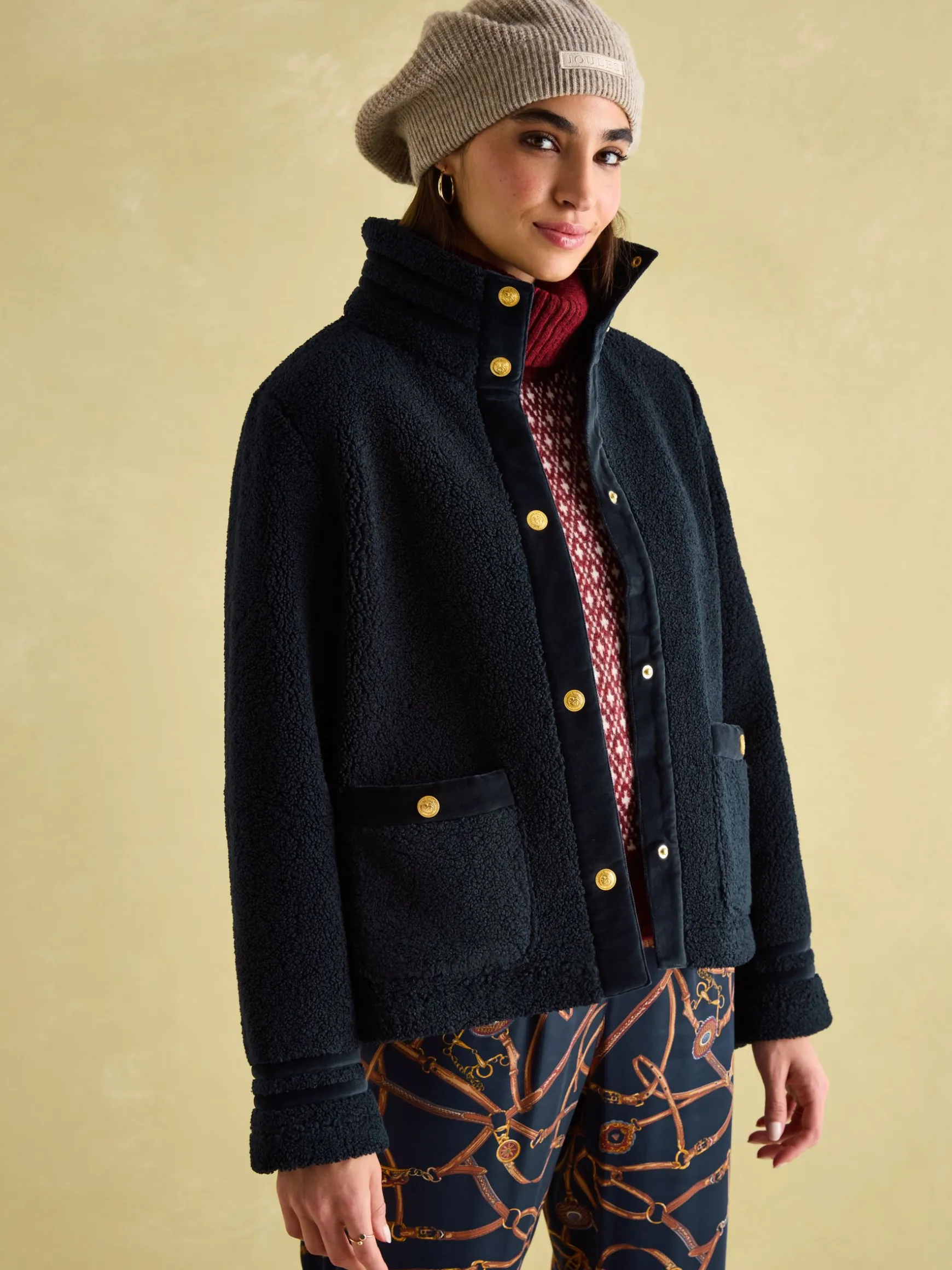 Fleur Navy Fleece Jacket