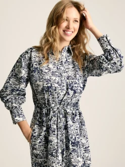 Francesca Blue/White Tie Waist Shirt Dress