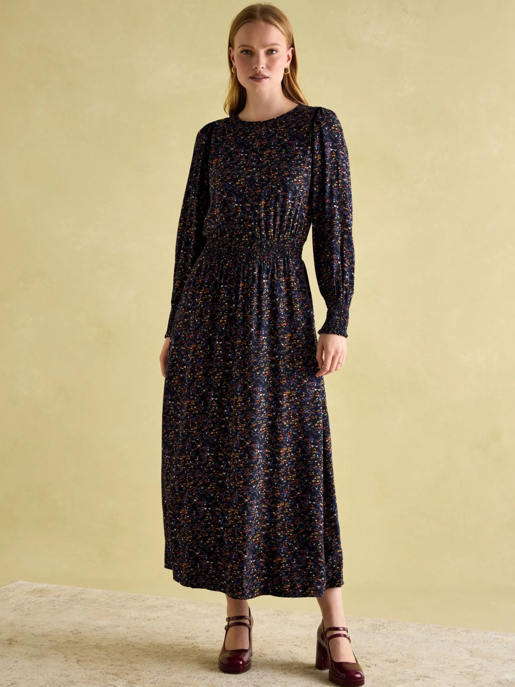 Georgina Navy Multi Elasticated Waist Maxi Dress