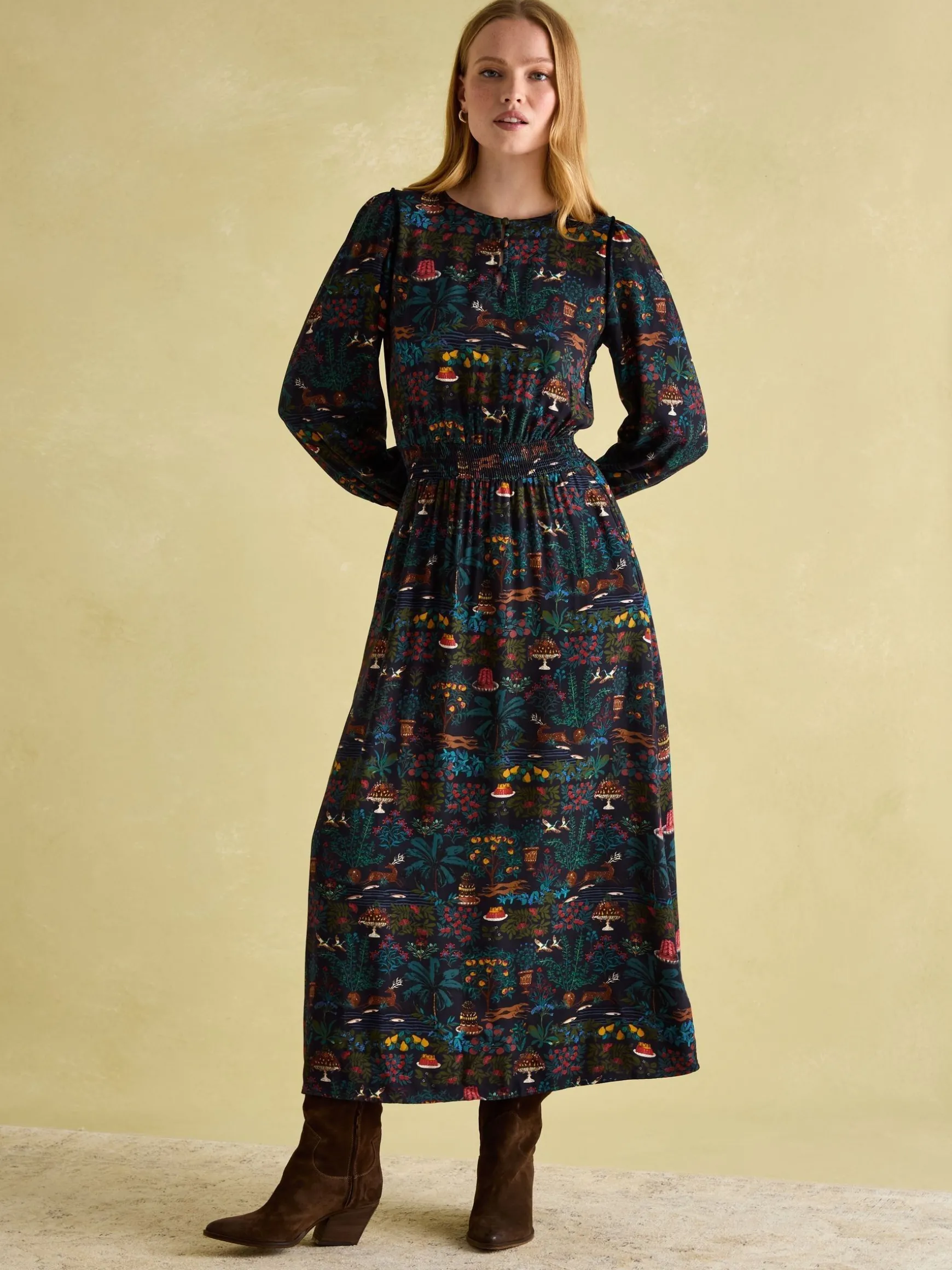 Georgina Navy Multi Elasticated Waist Maxi Dress