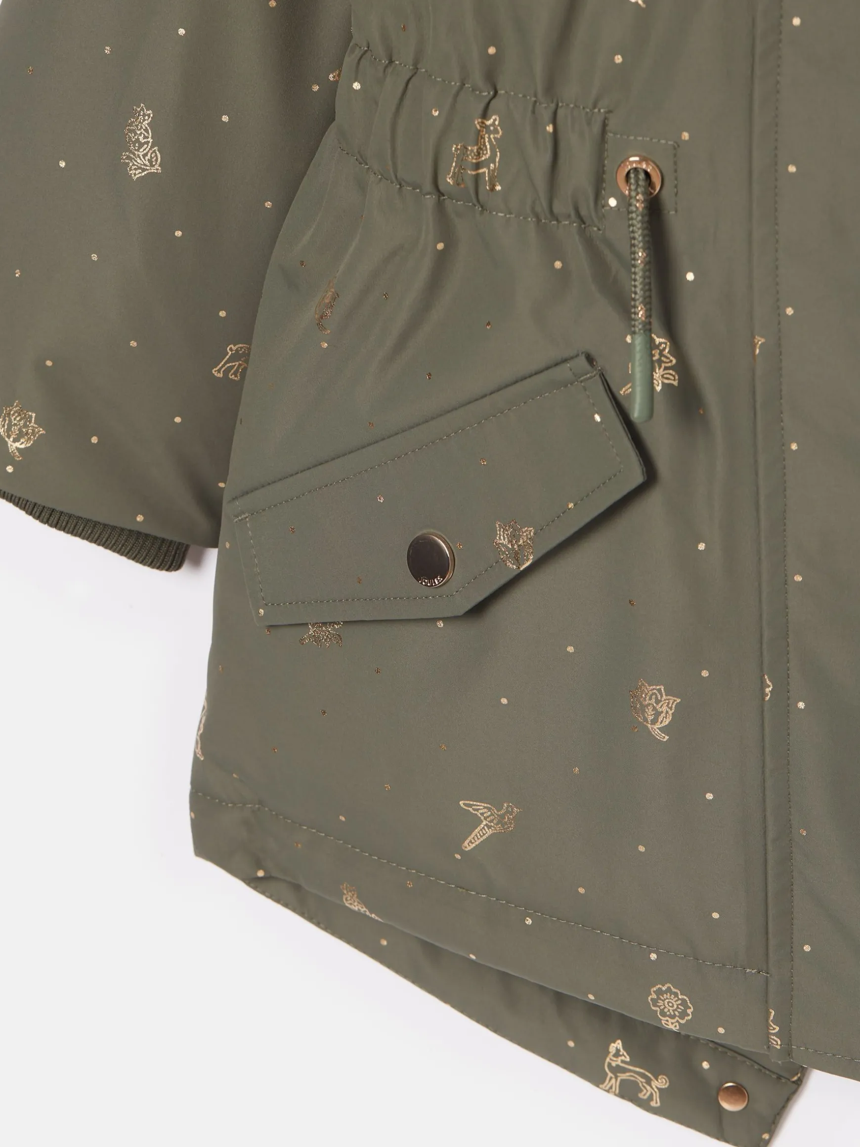 Girls' Alix Khaki Green Printed Waterproof Parka Coat