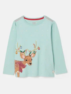Girls' Ava Green Metallic Star Print Artwork T-Shirt
