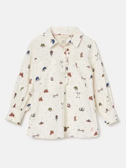 Girls' Liliana Cream Print Pop Over Blouse