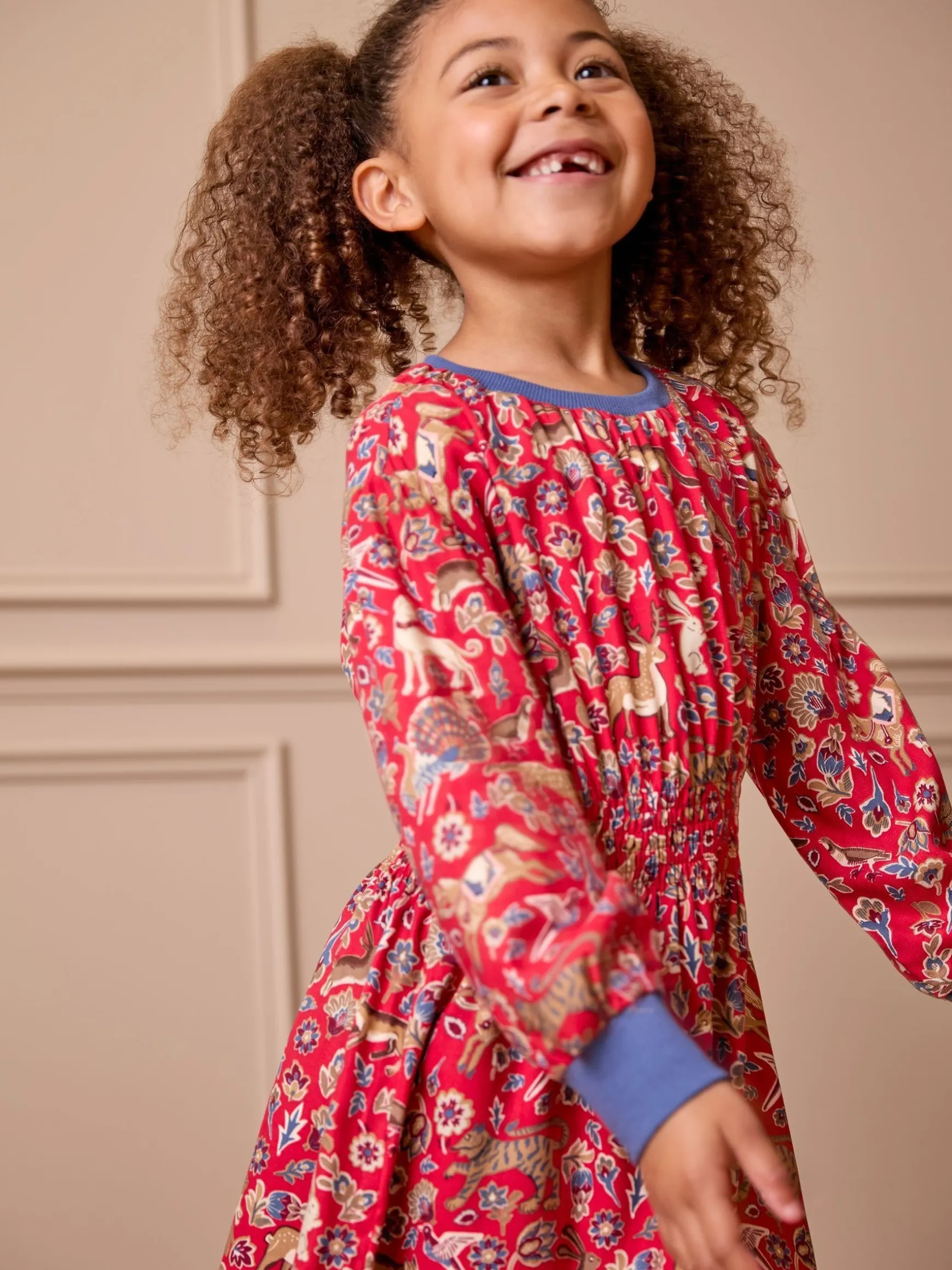 Girls' Odelia Red Animals Printed Dress