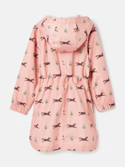 Girls' Rainford Pink Horse Waterproof Packable Raincoat With Hood