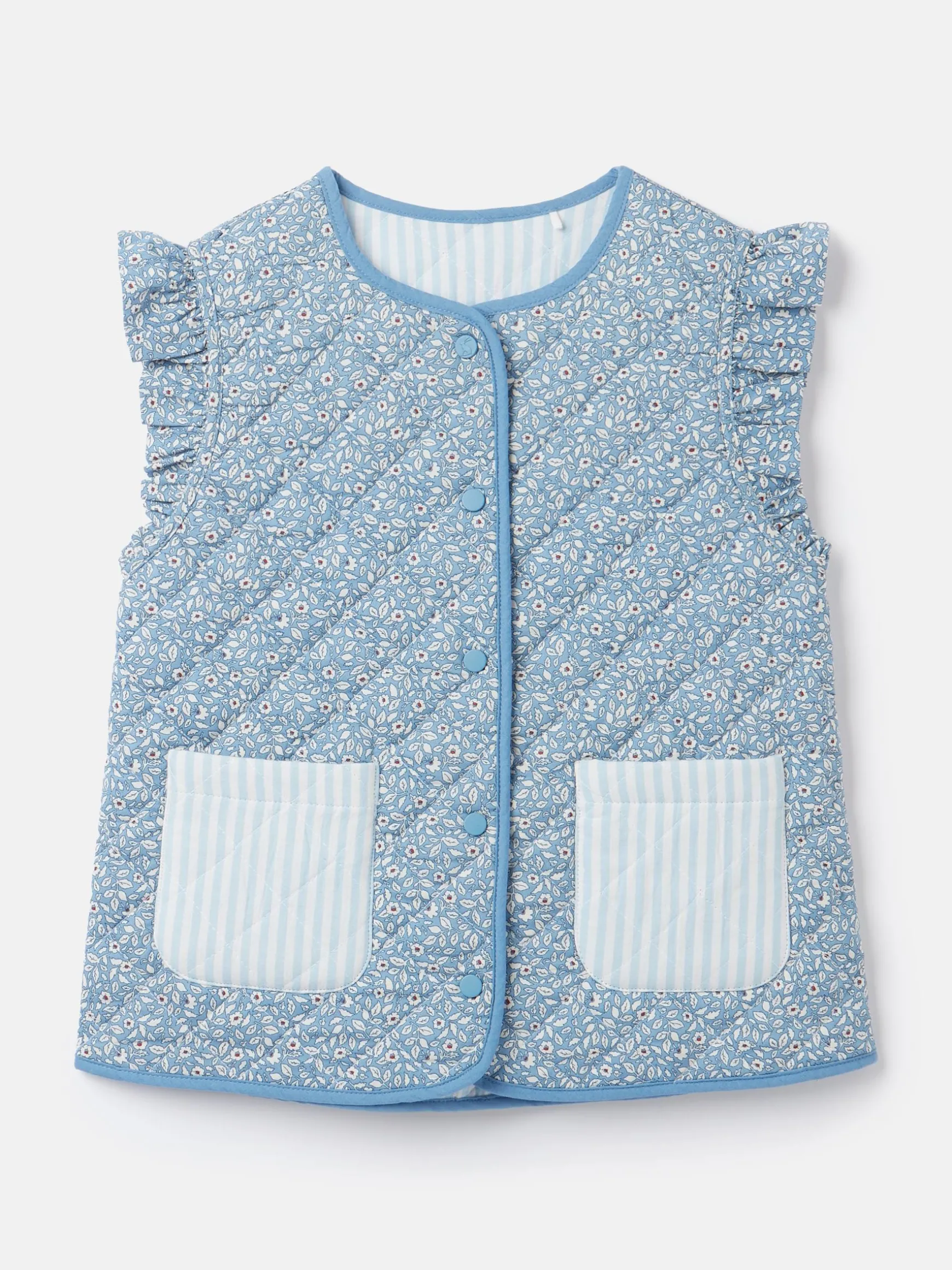 Girls' Raye Blue Floral Reversible Print Quilted Gilet