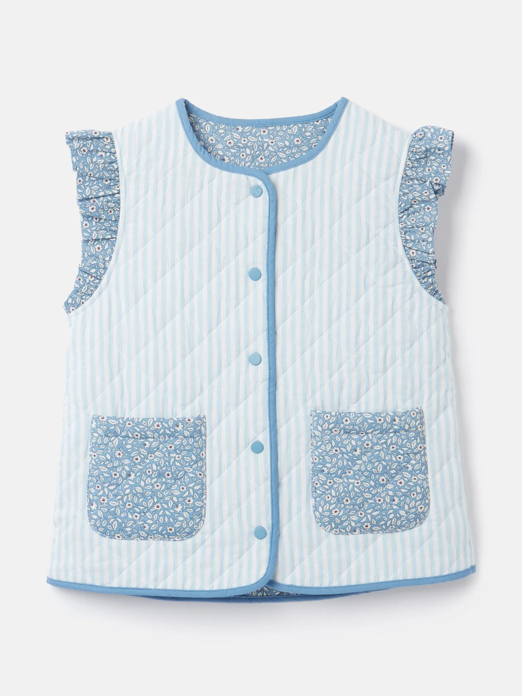 Girls' Raye Blue Floral Reversible Print Quilted Gilet
