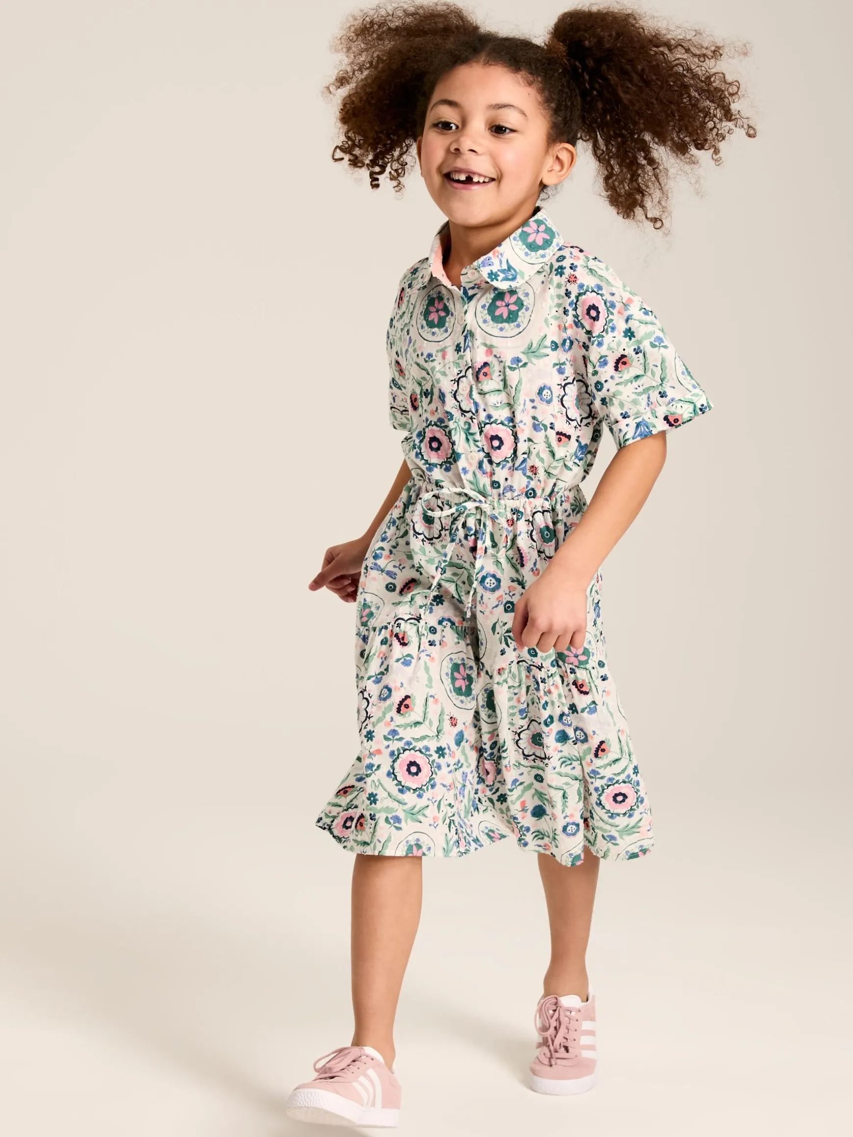 Girls' Summer Pink / Green Textured Shirt Dress