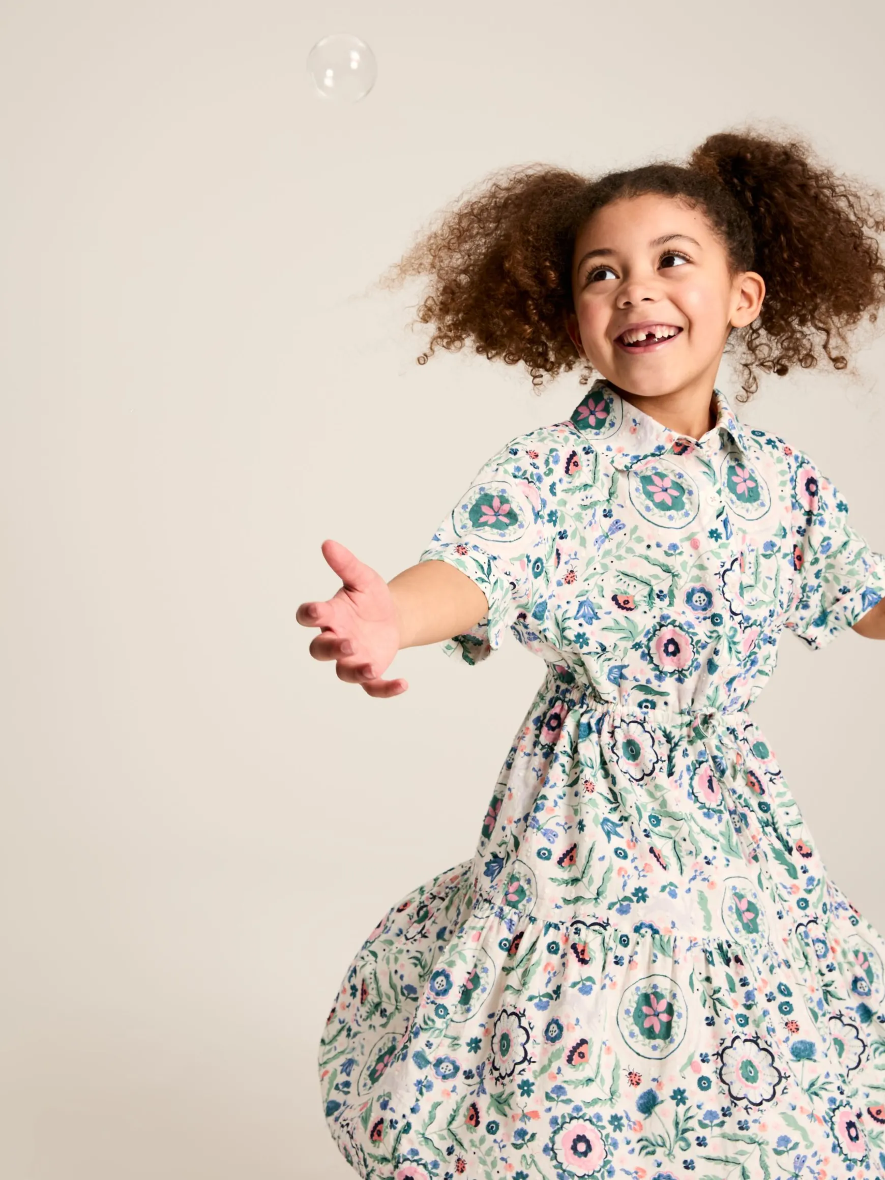 Girls' Summer Pink / Green Textured Shirt Dress