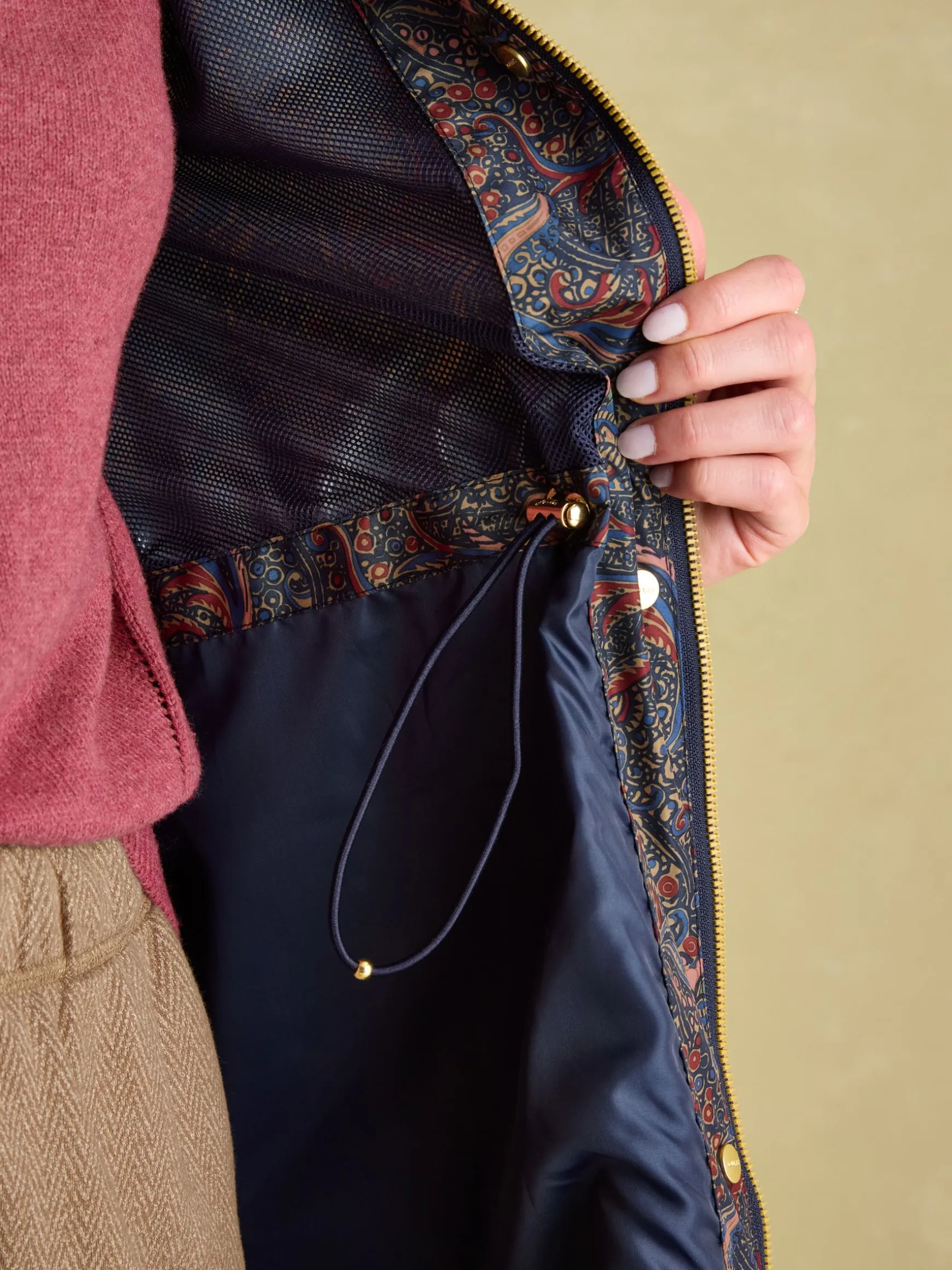 Holkham Navy Blue Paisley Waterproof Packable Raincoat With Hood
