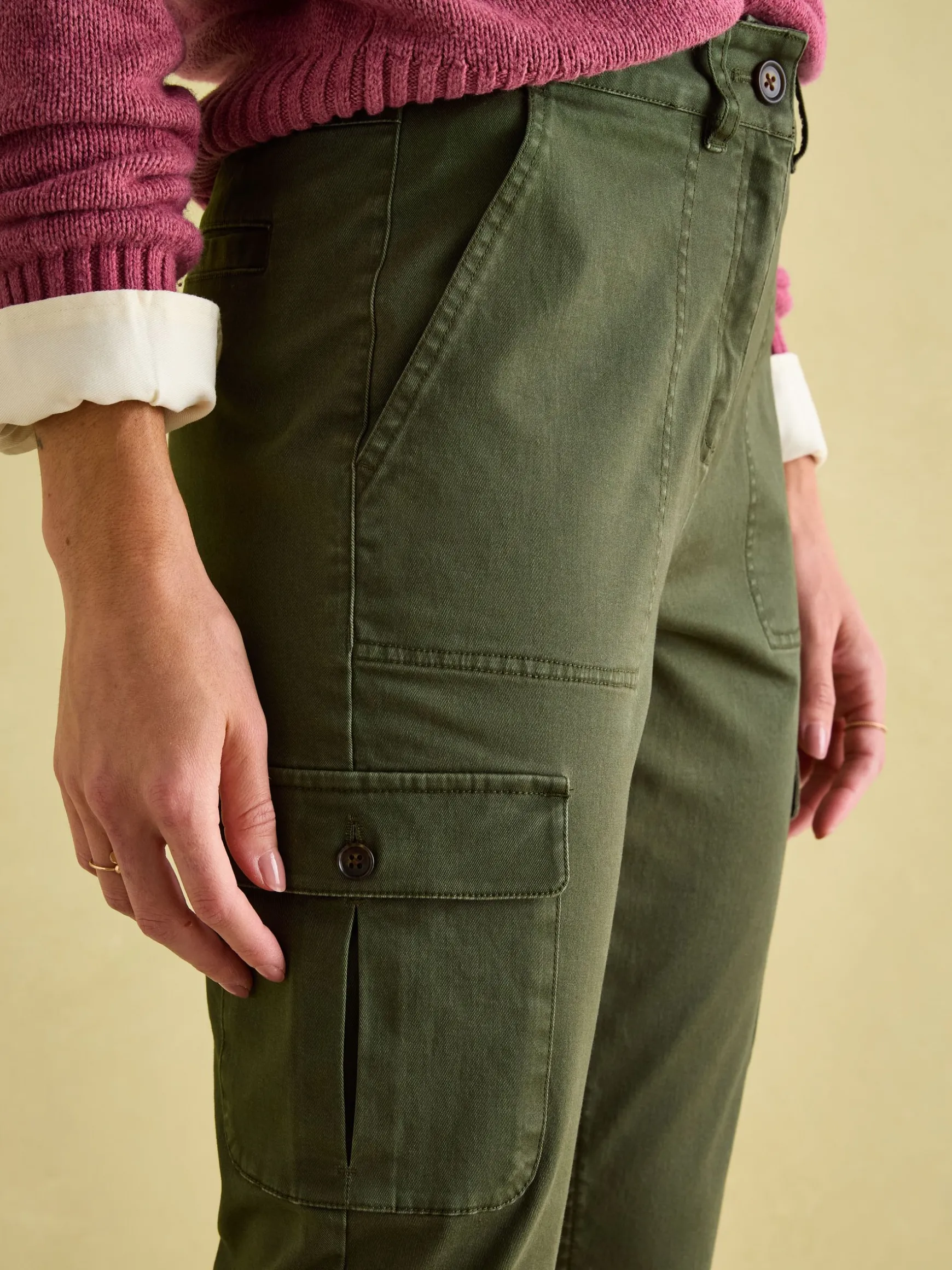 Khaki Green Slim Fit Cargo Trousers