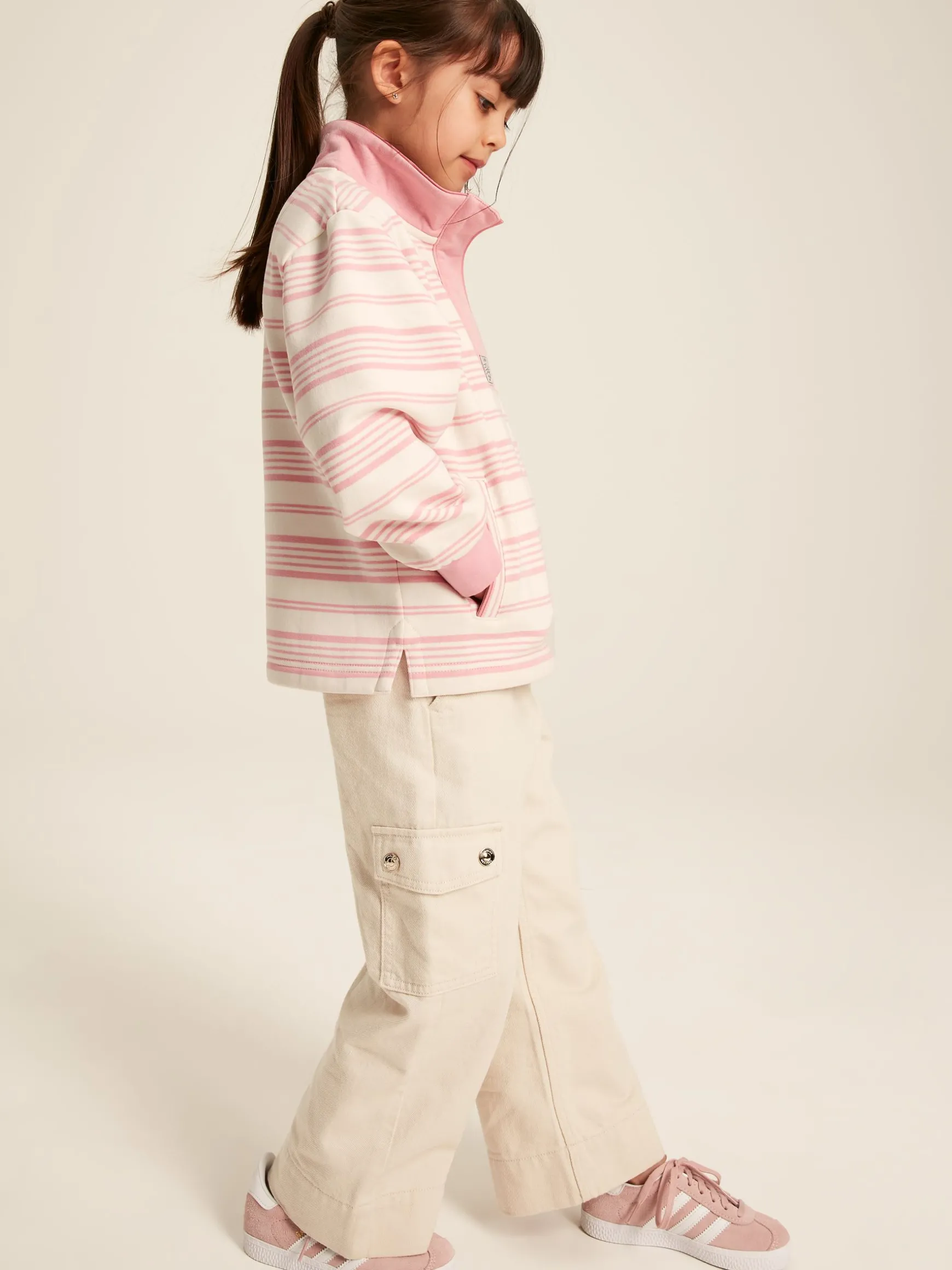 Kids' Burnham Pink Stripe Funnel Neck Sweatshirt