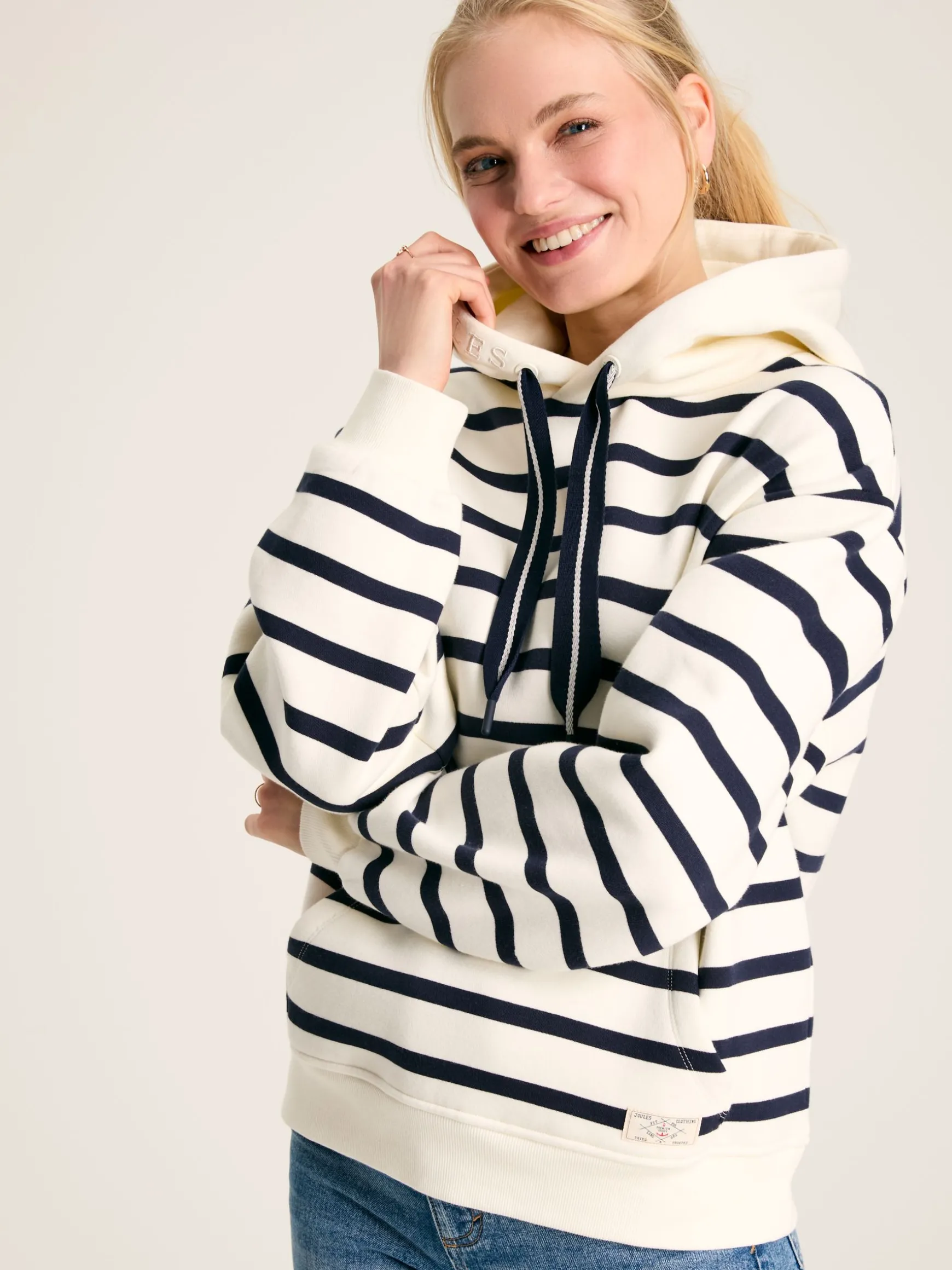 Milbourne Navy & White Striped Embroidered Hoodie