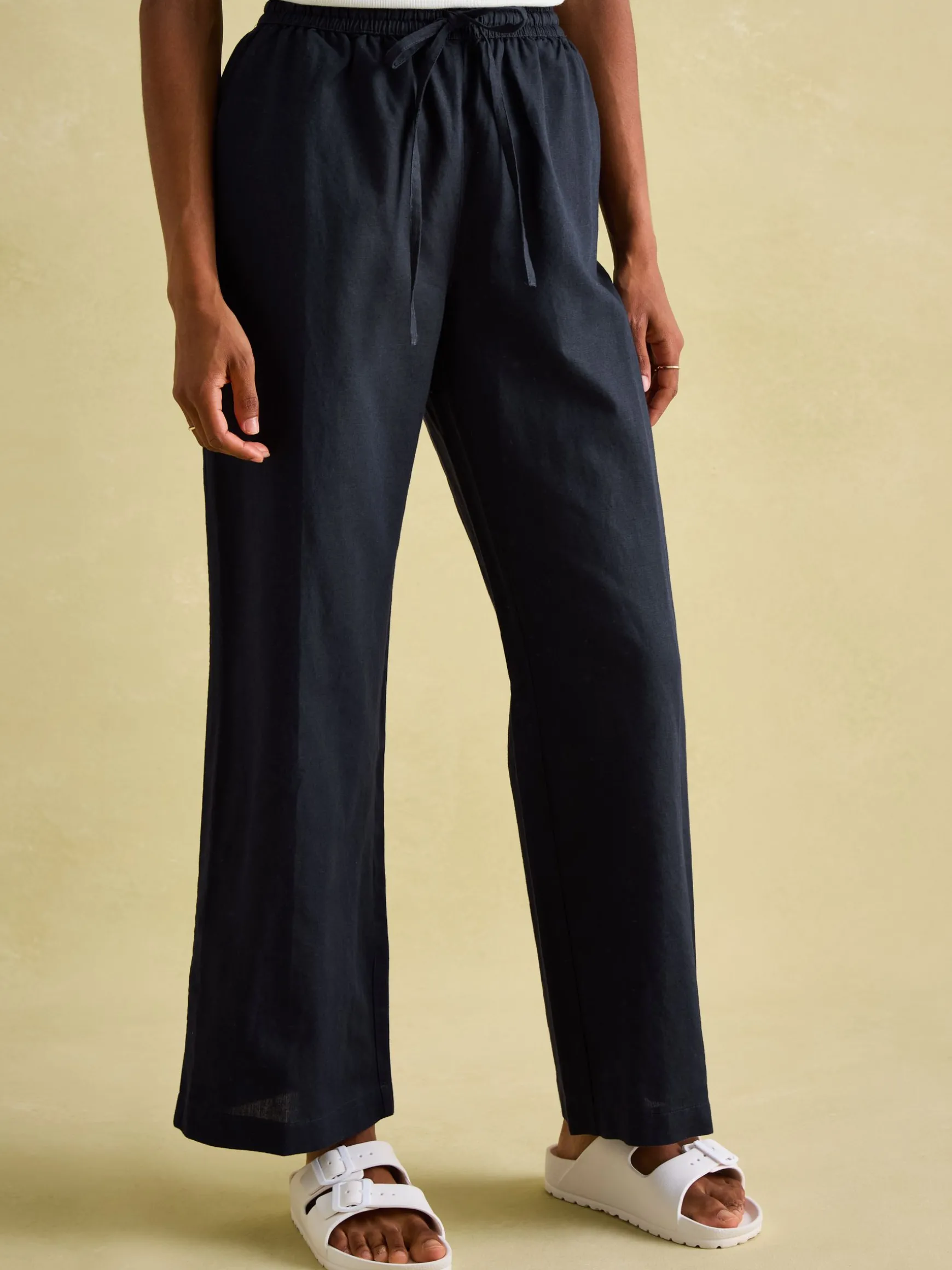 Navy Blue Linen Blend Trousers
