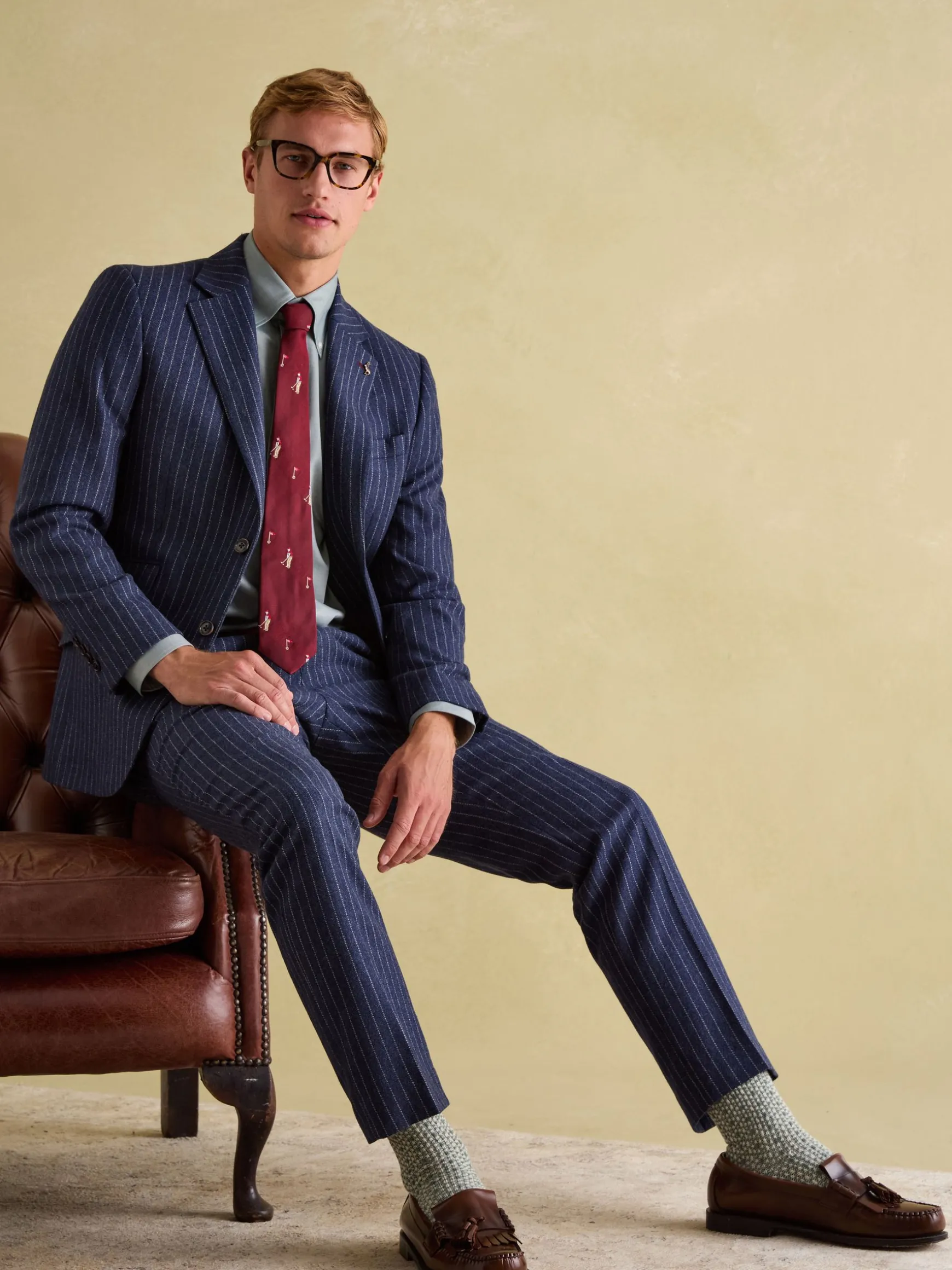 Navy Slim Fit Herringbone Suit Jacket
