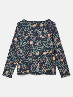 New Harbour Navy floral Boat Neck Breton Top
