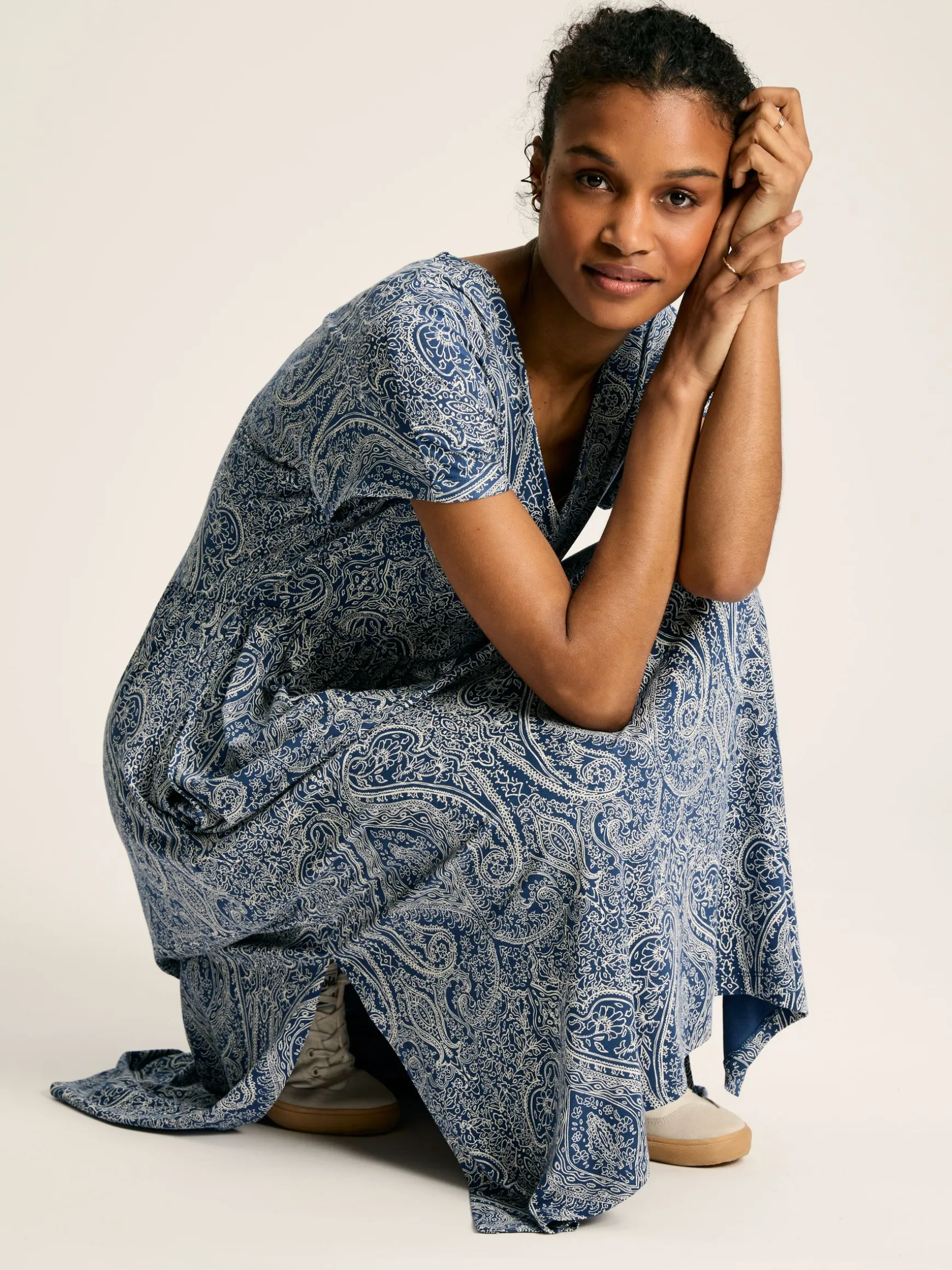 Nia Blue Jersey V-Neck Beach Dress