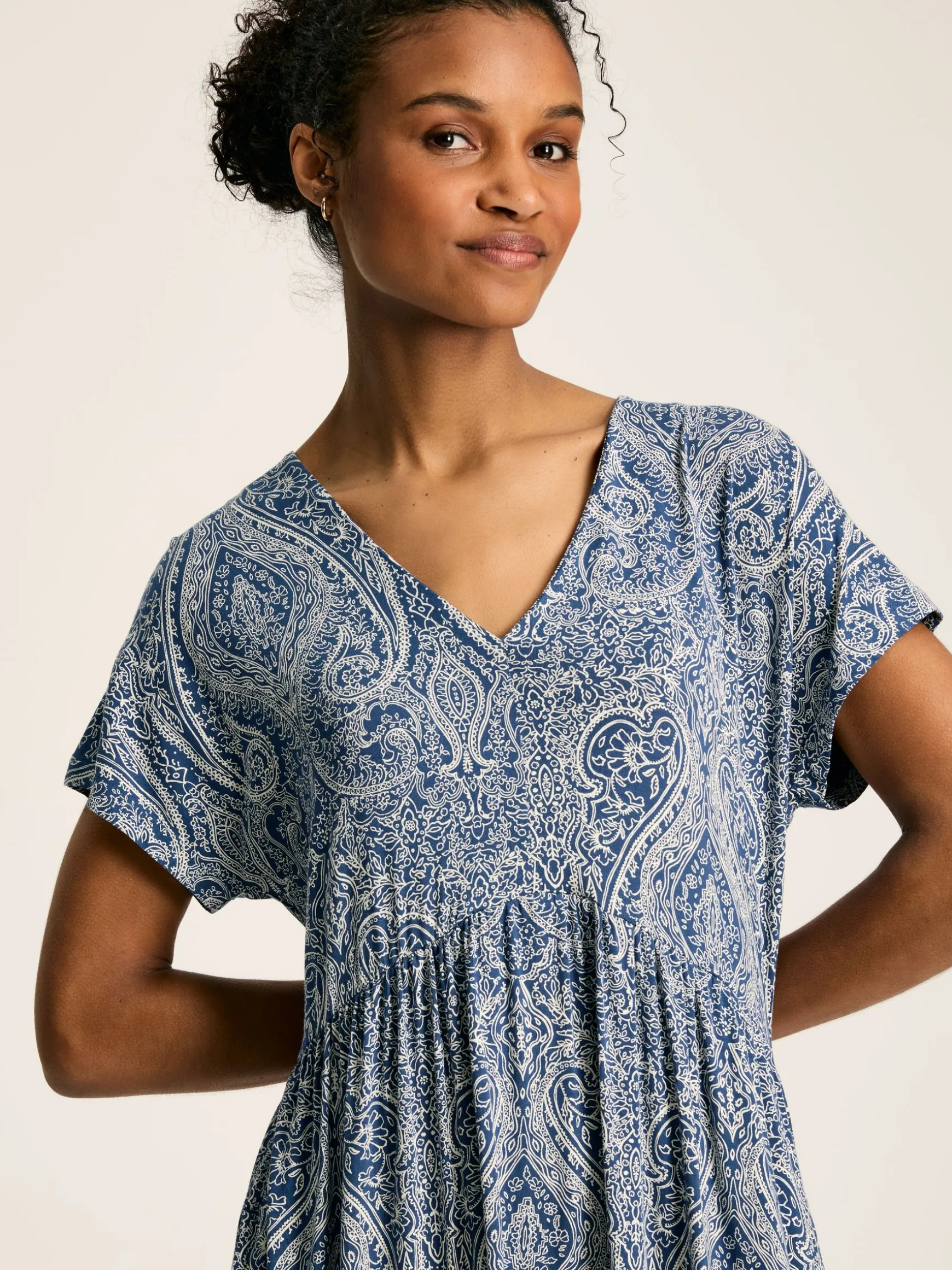 Nia Blue Jersey V-Neck Beach Dress