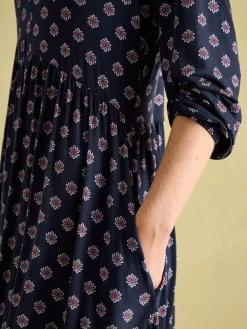 Nia Navy Long Sleeve Midaxi Dress