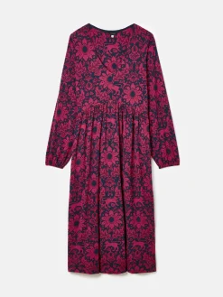 Nia Red & Navy Long Sleeve Midaxi Dress