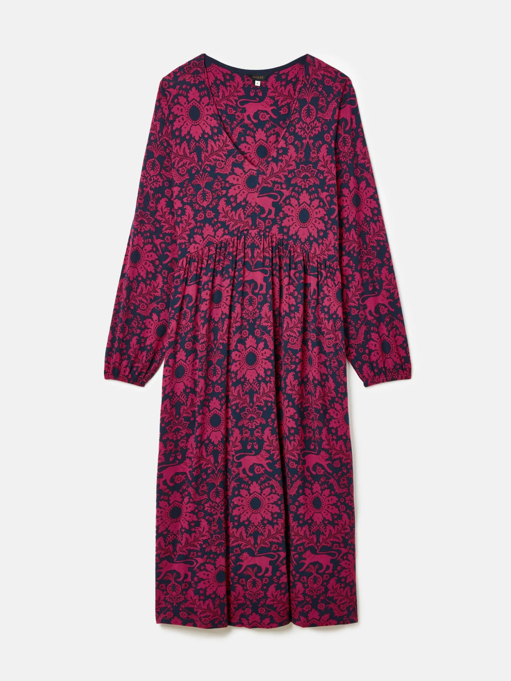 Nia Red & Navy Long Sleeve Midaxi Dress