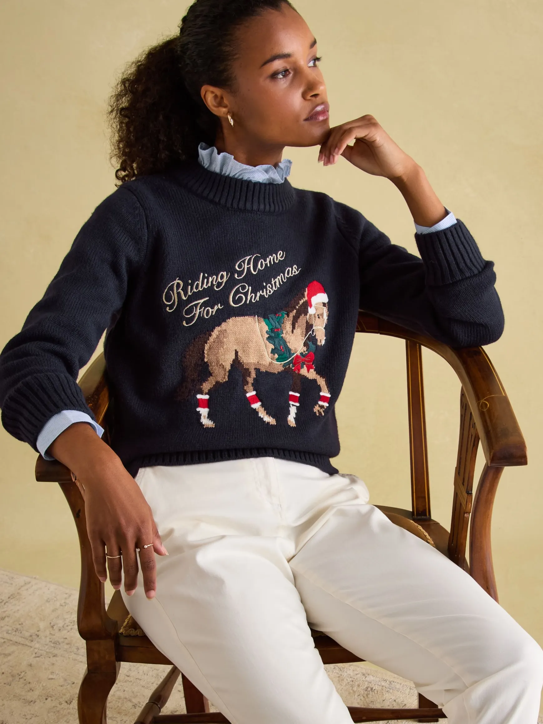 Noelle Navy Intarsia Christmas Jumper
