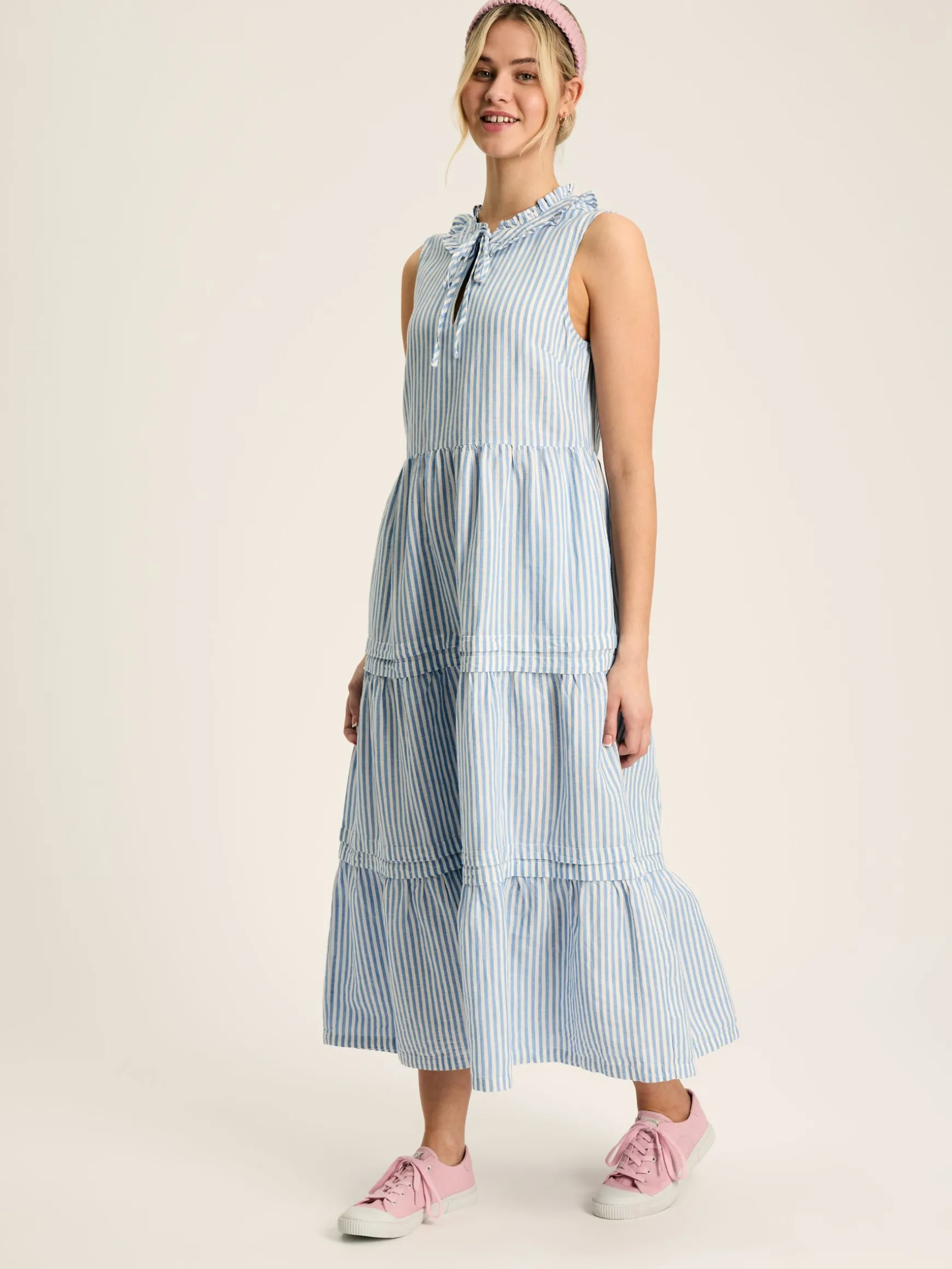 Ophelia Blue & White Sleeveless Tiered Dress