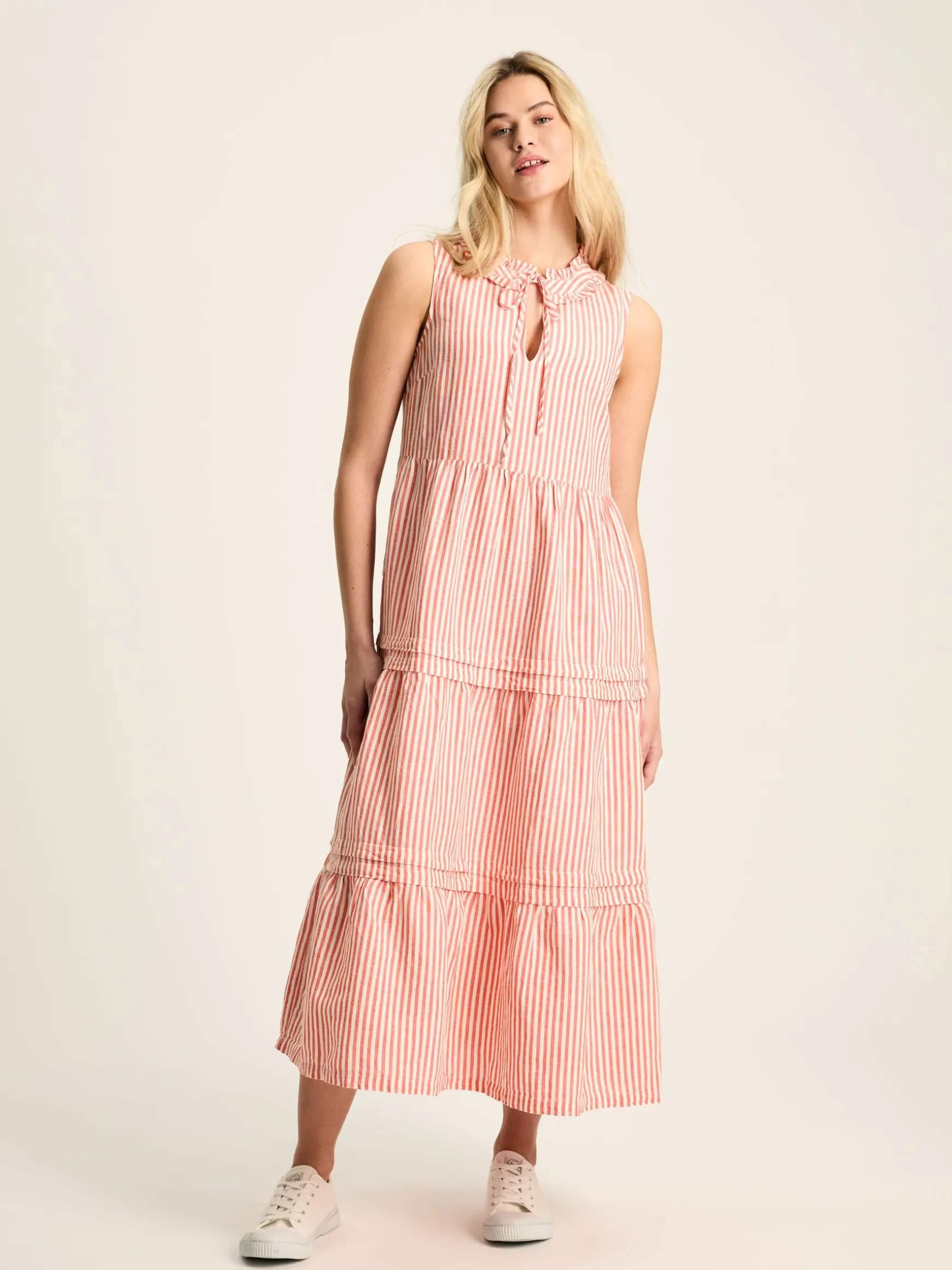 Ophelia Red & White Sleeveless Tiered Dress