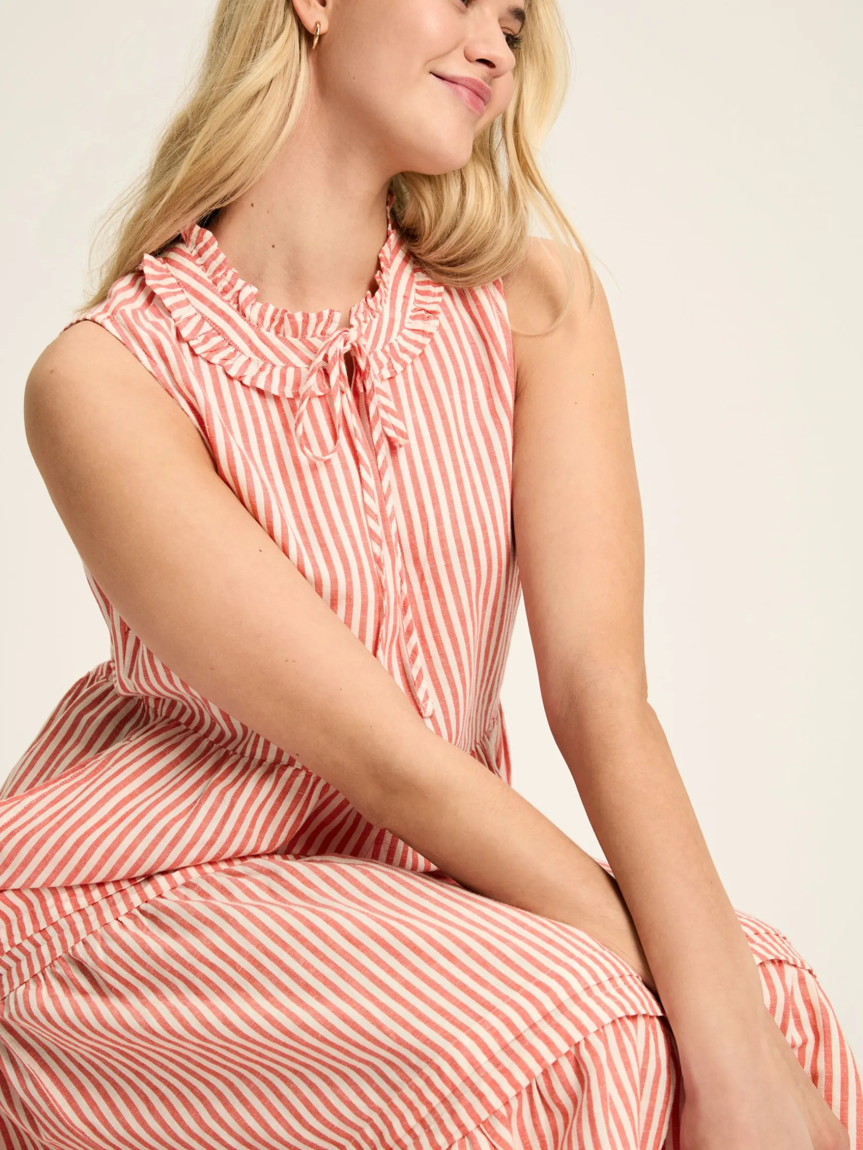 Ophelia Red & White Sleeveless Tiered Dress