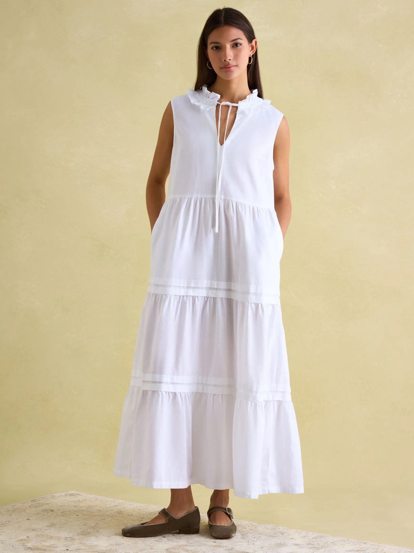 Ophelia White Sleeveless Tiered Dress