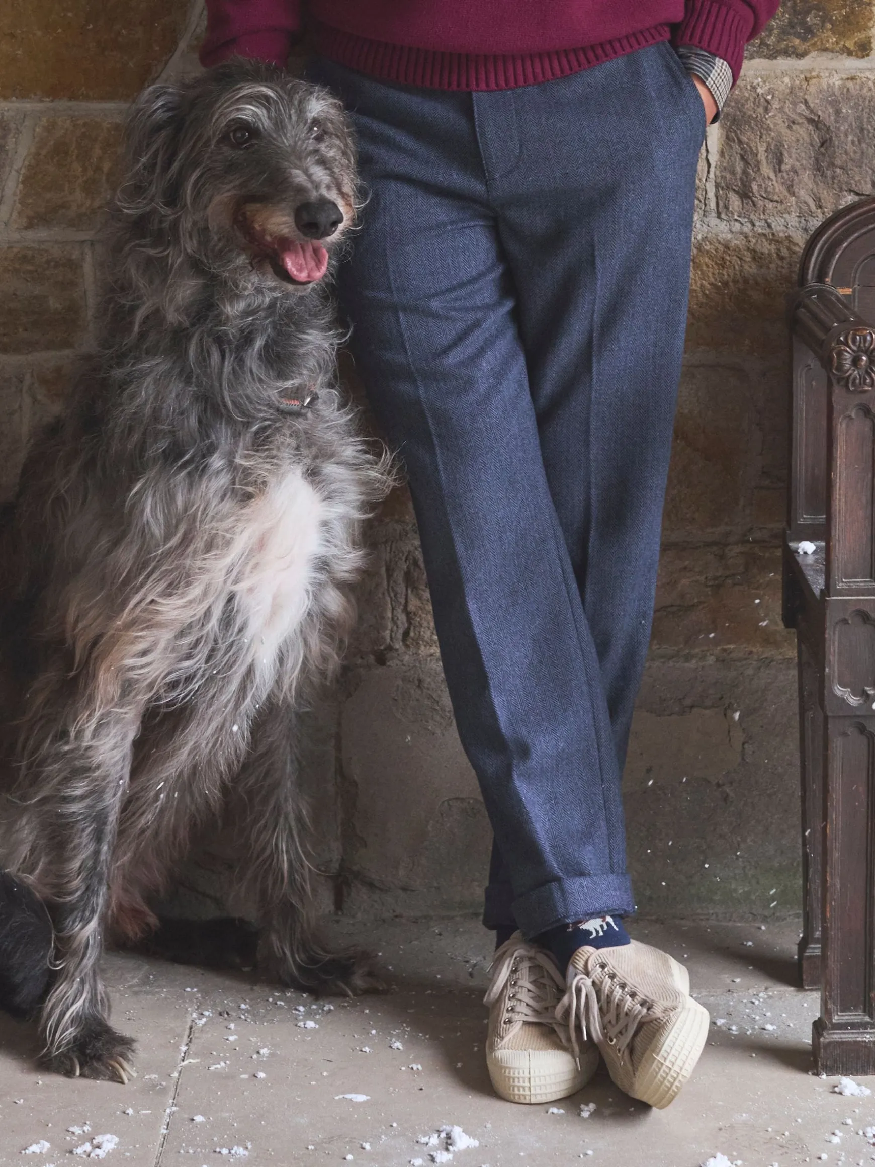 Oundle Navy Herringbone Slim Fit Trousers