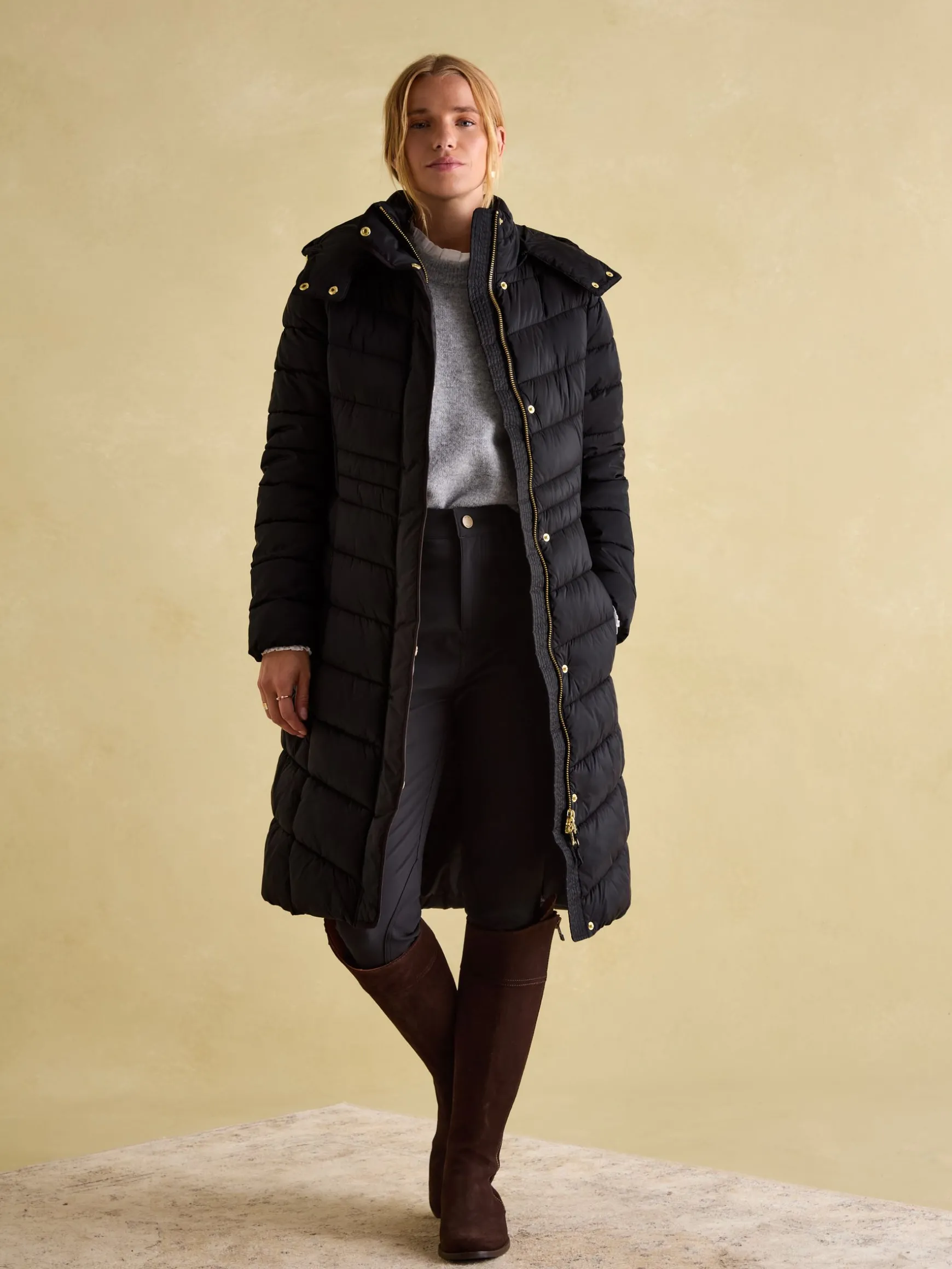 Pembury Black Showerproof Longline Padded Coat With Hood