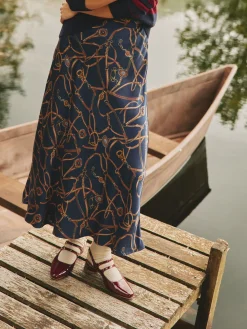 Penelope Navy Satin Midi Skirt
