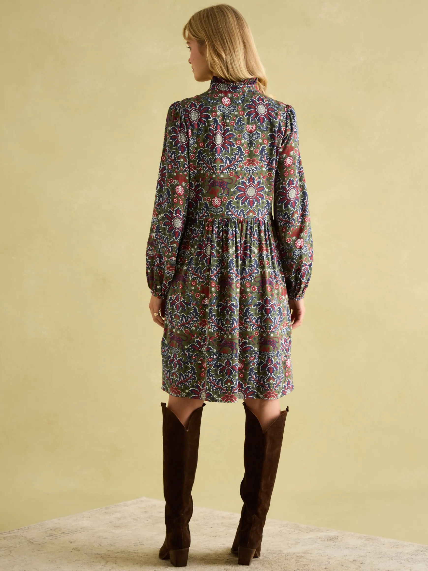 Petunia Khaki Green Frill Neck Dress