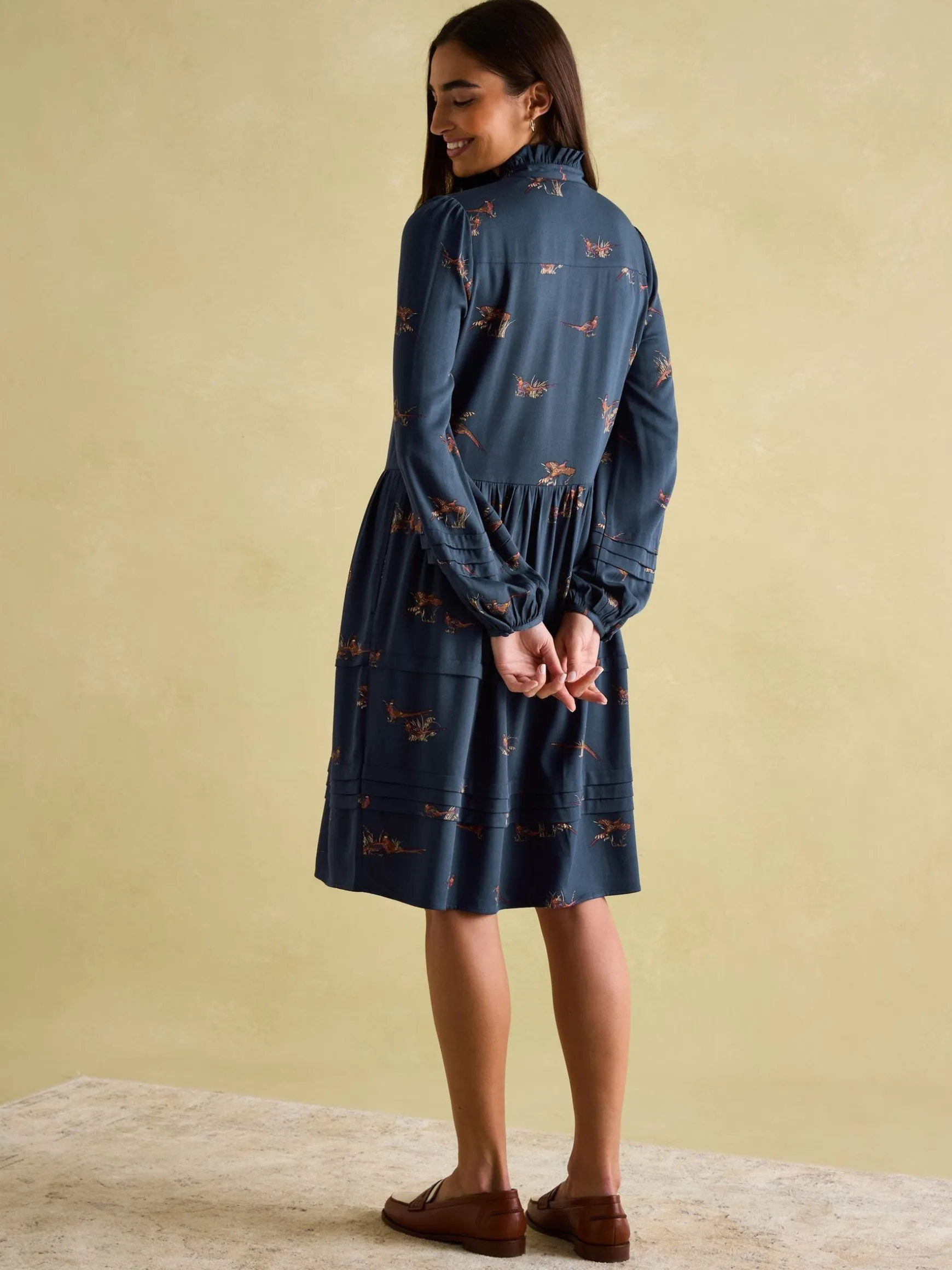 Petunia Navy Frill Neck Dress